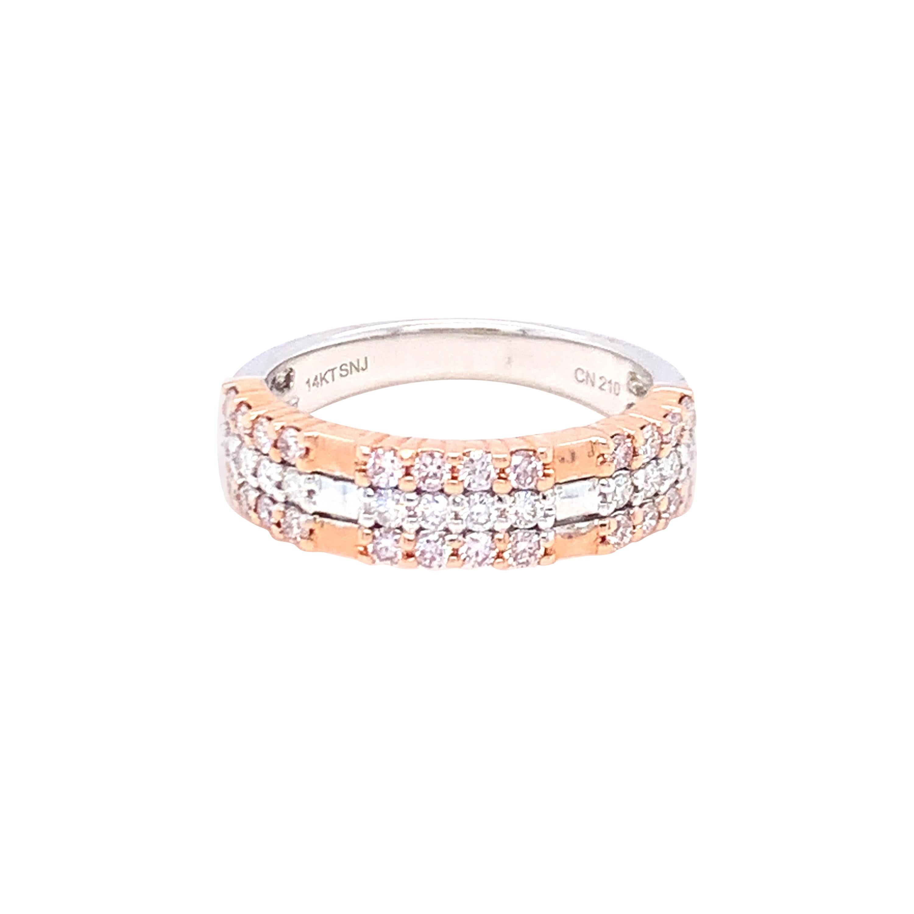 0.69 Carat Pink & White Diamond Band Ring in 14k Two Tone Gold For Sale