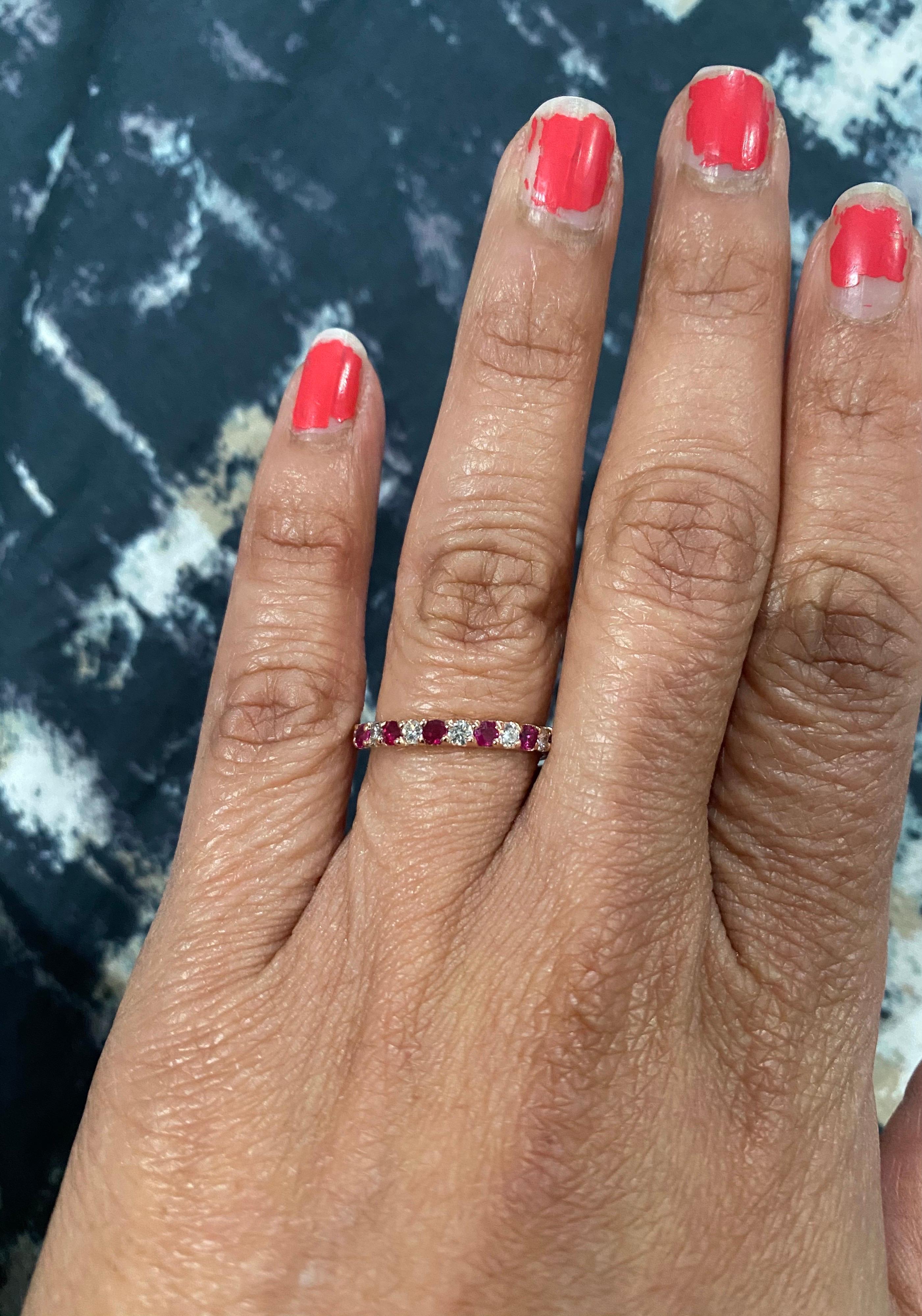 0.69 Carat Ruby Diamond 14 Karat Rose Gold Band In New Condition For Sale In Los Angeles, CA