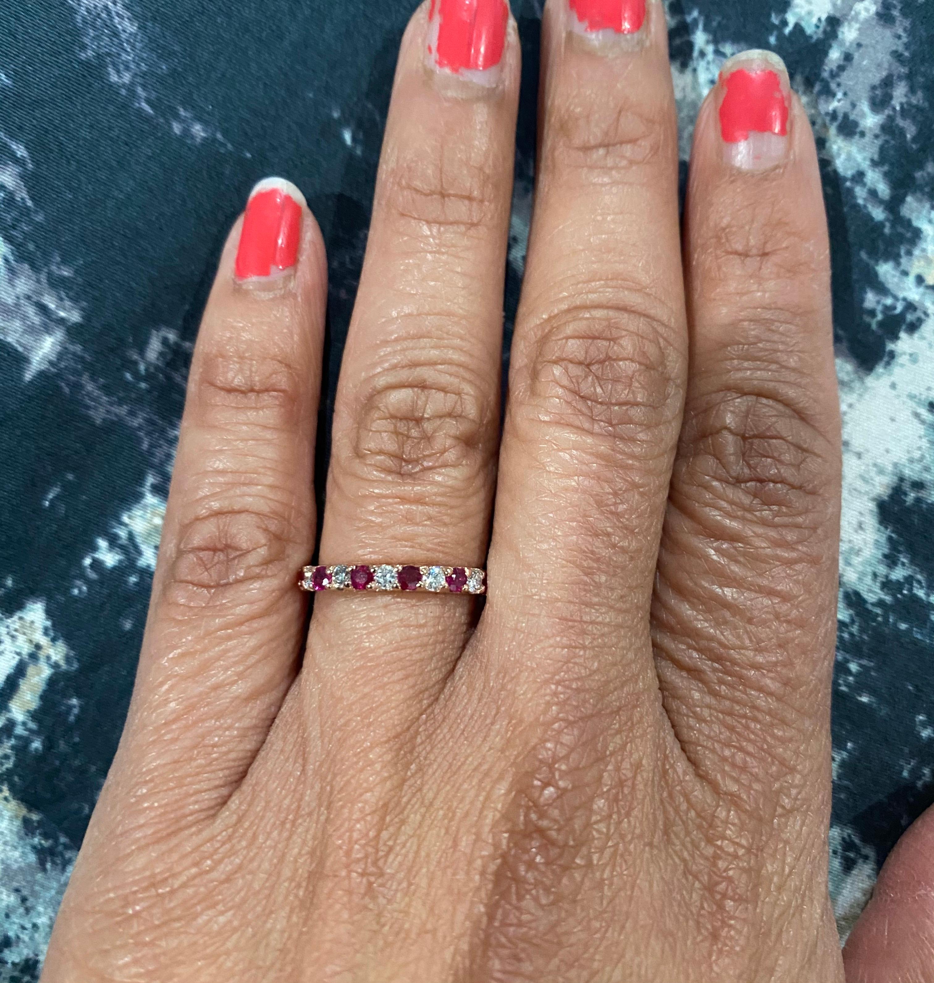 0.69 Carat Ruby Diamond 14 Karat Rose Gold Band For Sale 1