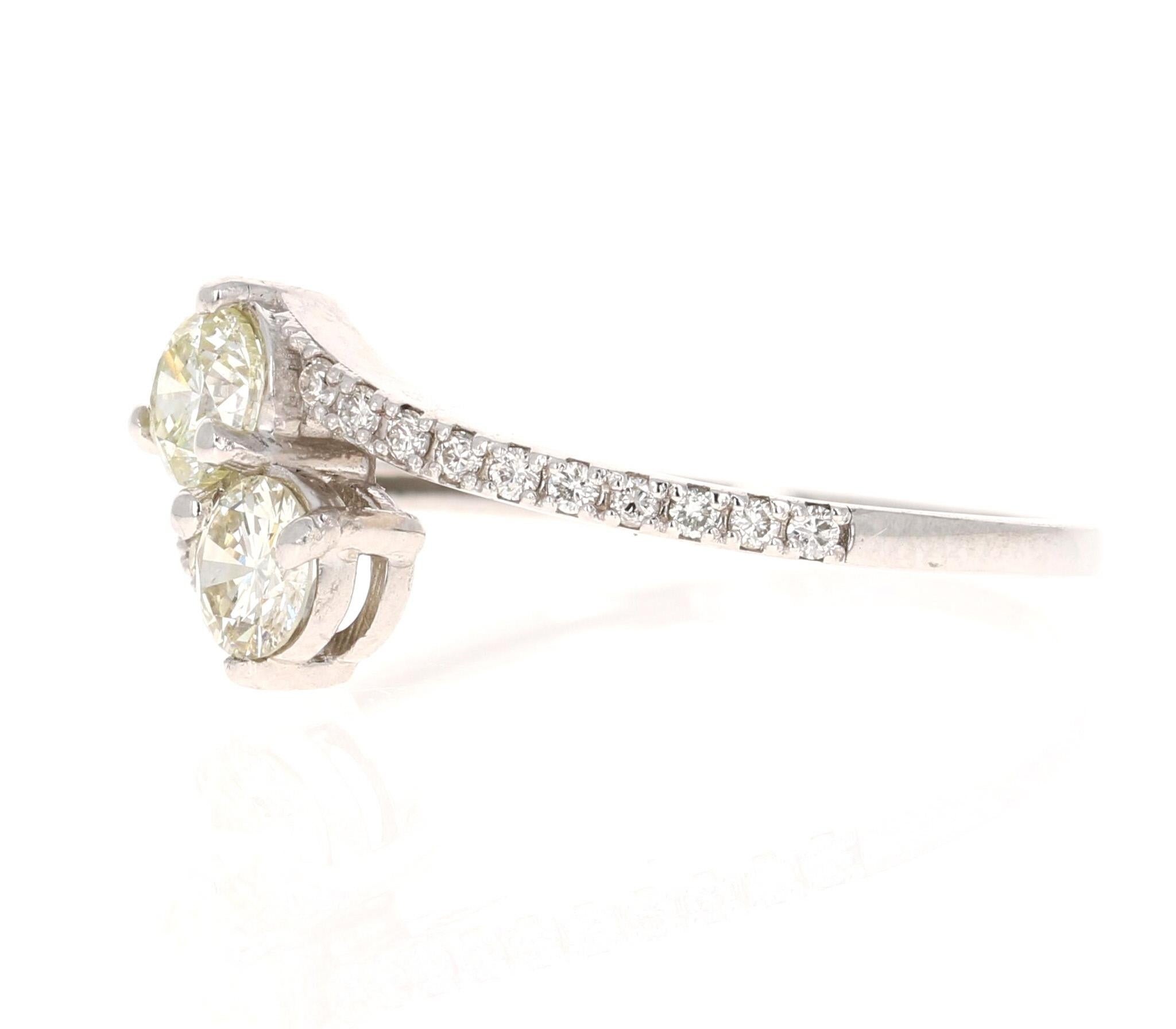 Round Cut 0.69 Carat Two Stone Diamond Ring 14 Karat White Gold For Sale