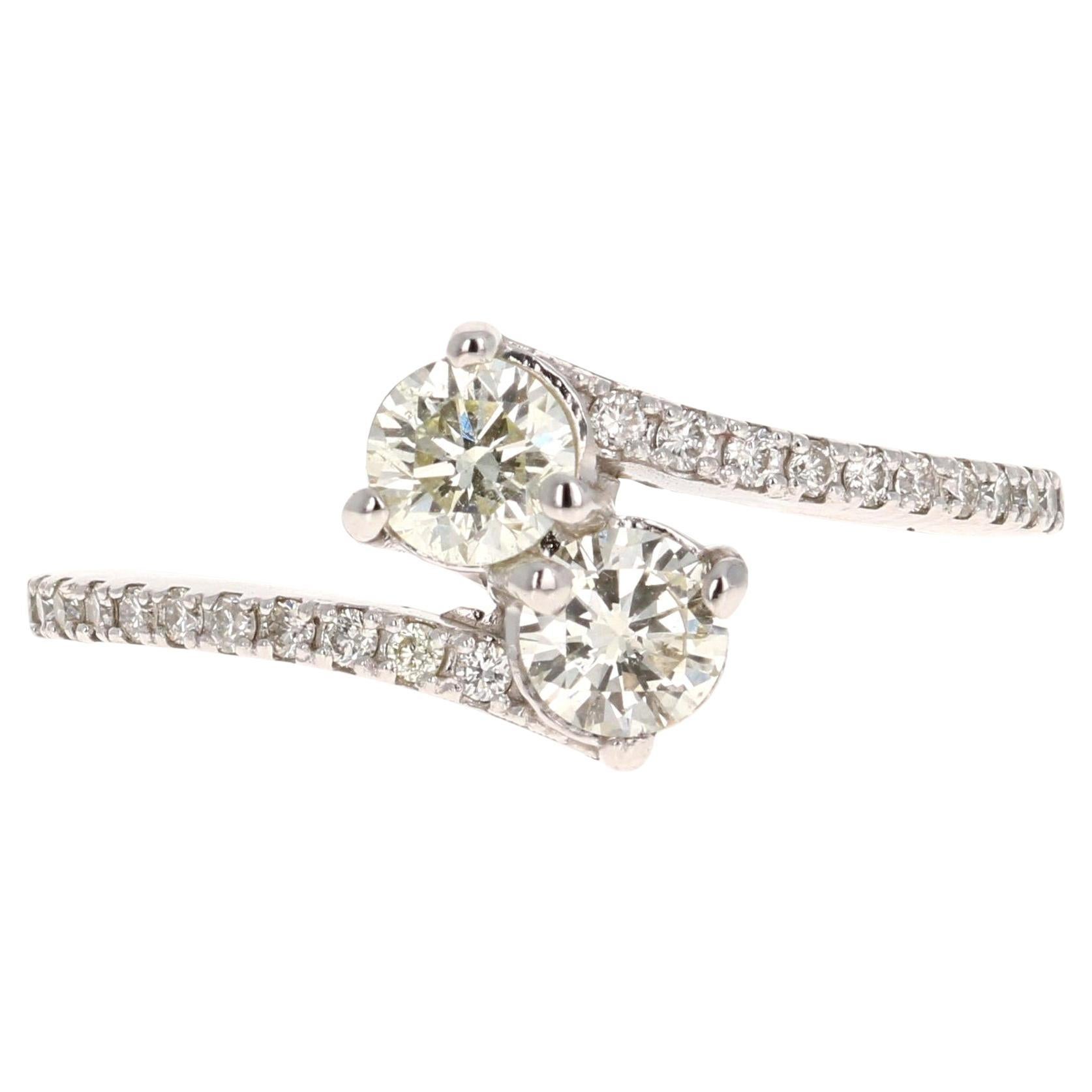 0.69 Carat Two Stone Diamond Ring 14 Karat White Gold