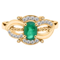 0.69 Ct Emerald 0.20 Ct Diamond Engagement Ring 18K Yellow Gold Cocktail Jewelry