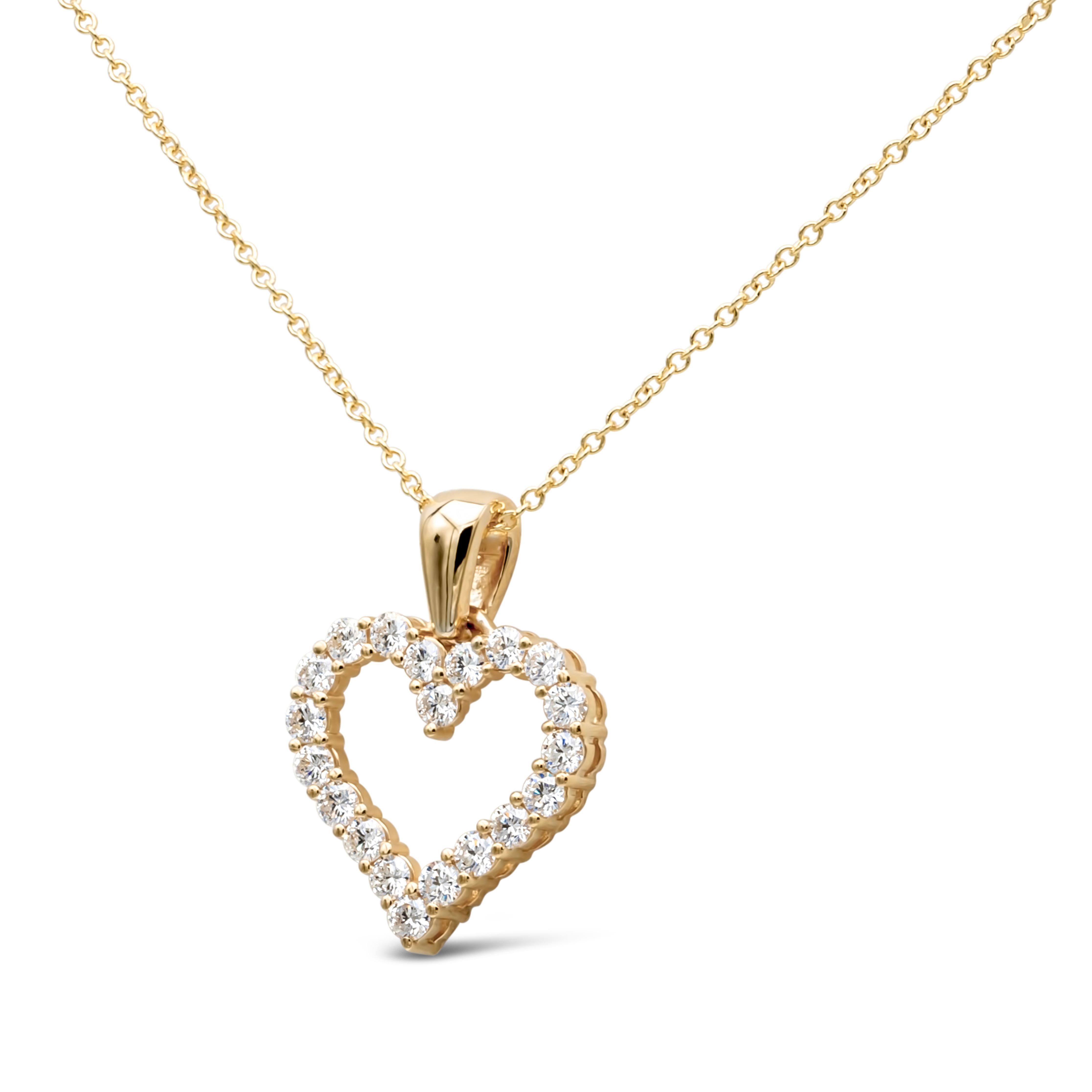 Round Cut 0.69 Carats Total Brilliant Round Shape Diamond Open-Work Heart Pendant Necklace For Sale
