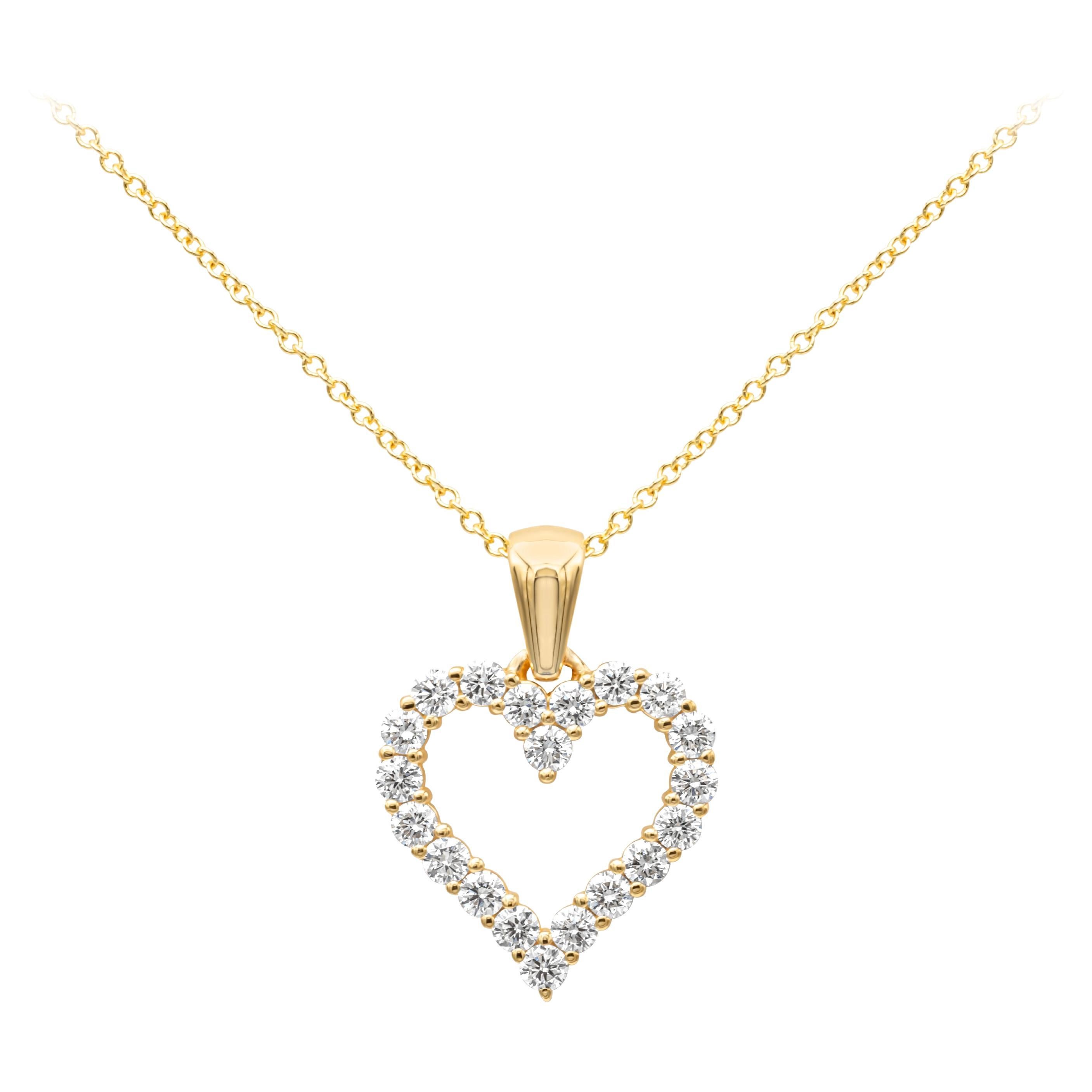 0.69 Carats Total Brilliant Round Shape Diamond Open-Work Heart Pendant Necklace For Sale