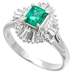 0.69 ct Natural Emerald and 0.59 ct Natural White Diamonds Ring