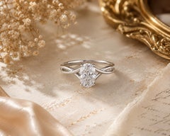 Natural 0.69 Ct Oval Cut Diamond Solitaire Engagement Halo Ring 18K White Gold