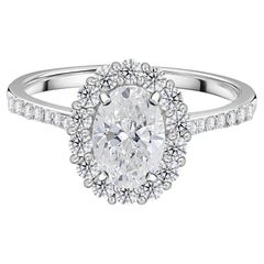 Natural 0.69 Ct Oval Cut Diamond Solitaire Engagement Halo Ring 18K White Gold