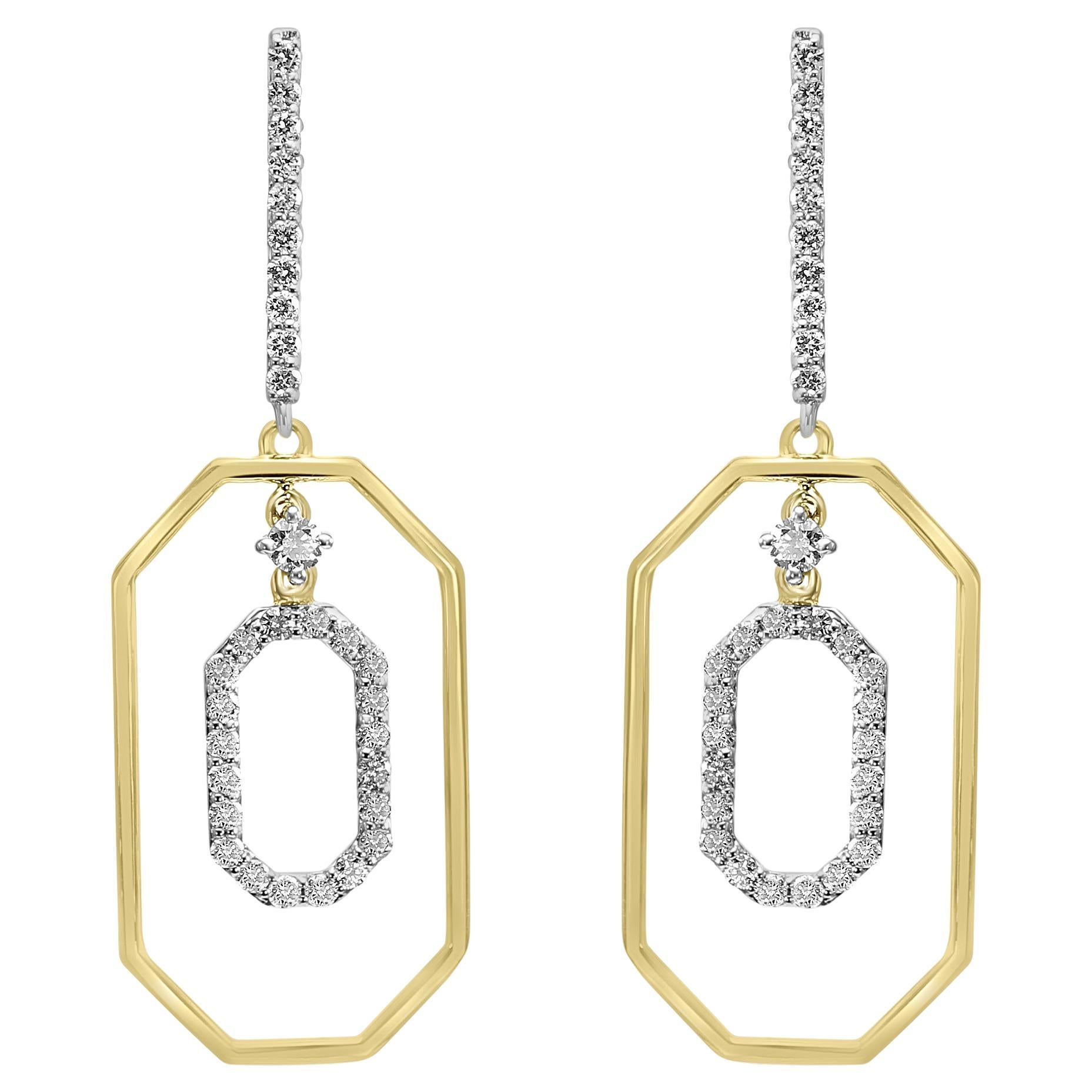 Stylish White Diamond Round 14K Yellow Gold Fancy Fashion Dangle Drop Earrings For Sale