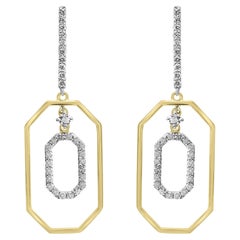 Elegantes Pendientes Colgantes Redondos de Diamante Blanco en Oro de 14 Kilates