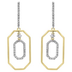 Stylish White Diamond Round 14K Yellow Gold Fancy Fashion Dangle Drop Earrings