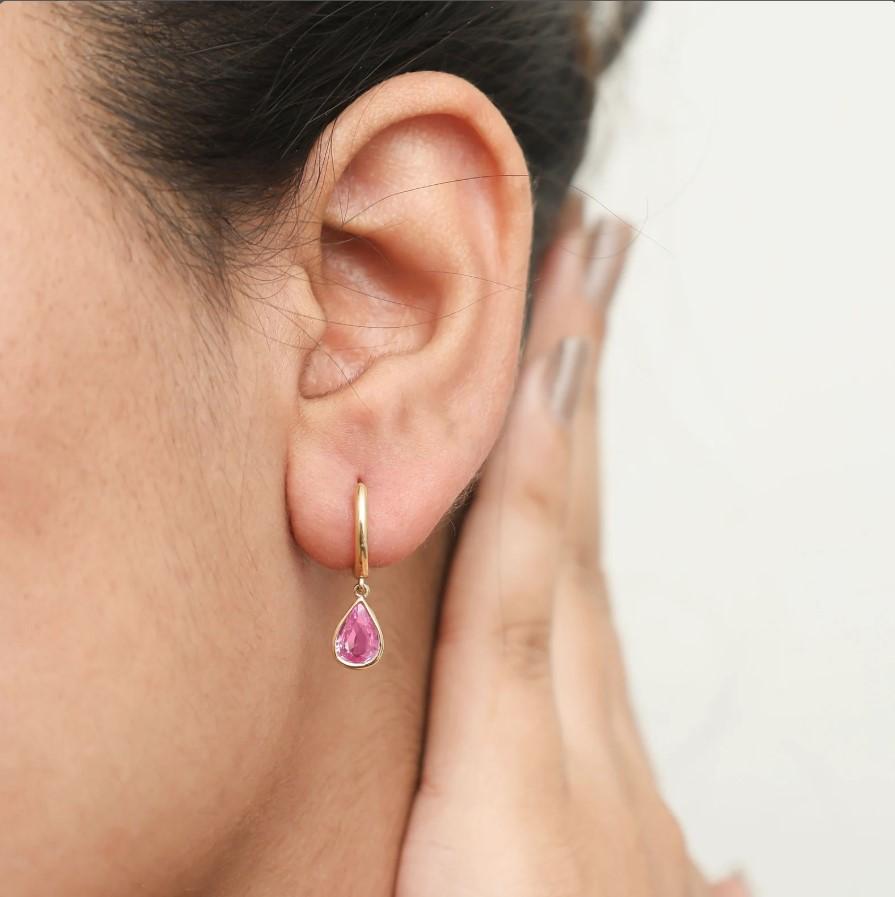 Taglio Asscher Orecchini con zaffiro rosa naturale da 0,69 carati in oro 14k in vendita