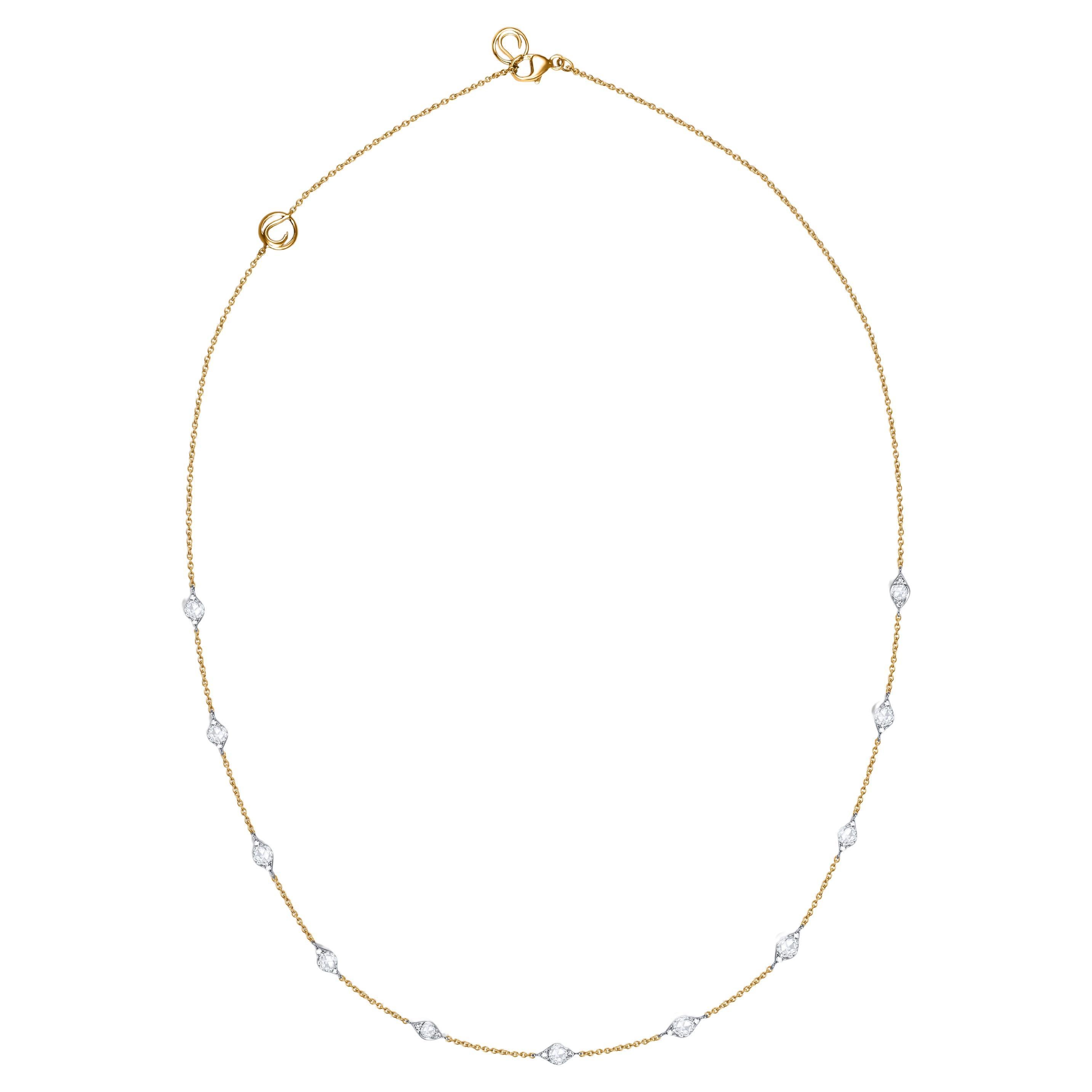 0.95 Carat Colorless Natural Diamond Station Necklace in 18 Karat Gold For Sale