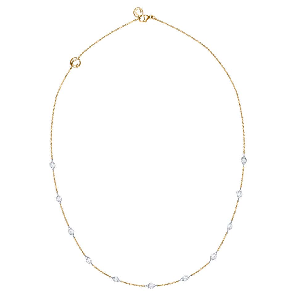 Colorless Tranple Harakh Colorless Diamond 0.85 Carat Station Necklace in 18 Kt White ...