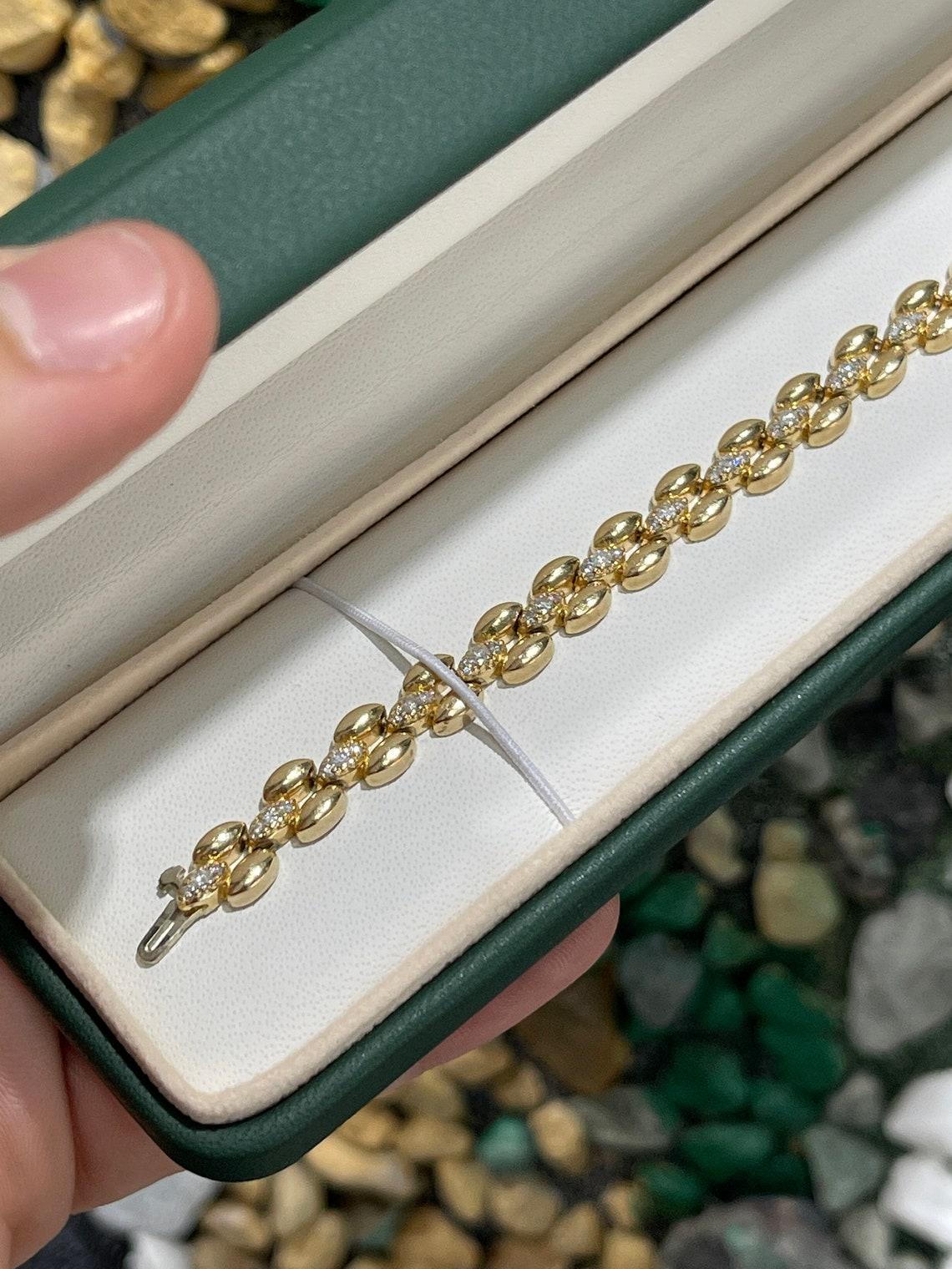 Bracciale con pavé di diamanti da 0,69 carati - Bracciale a grappolo rotondo in oro giallo 14K A Link in vendita 1