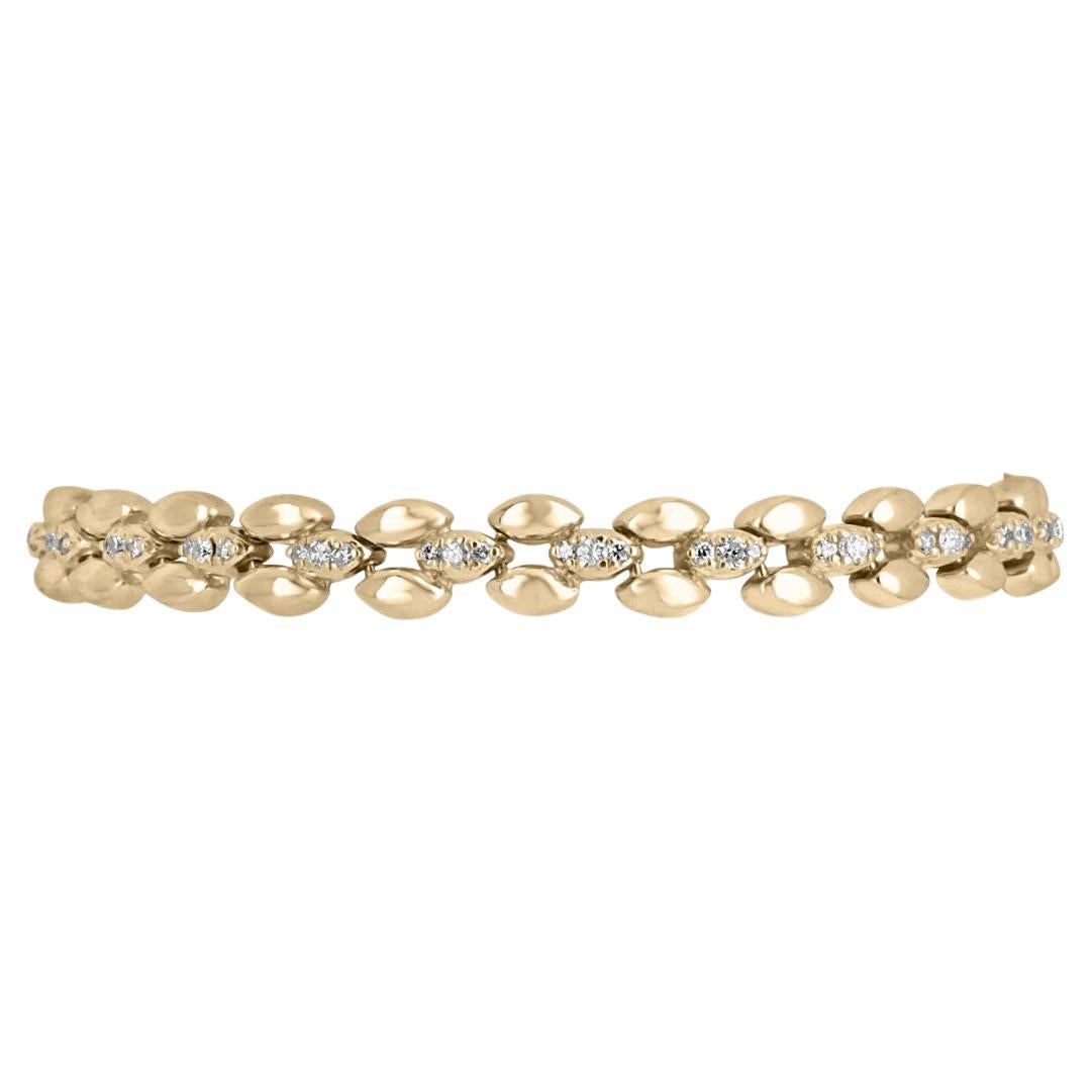 0.69ct Diamond Pave Bracelet – 14K Yellow Gold Round Cluster Interlocking Link