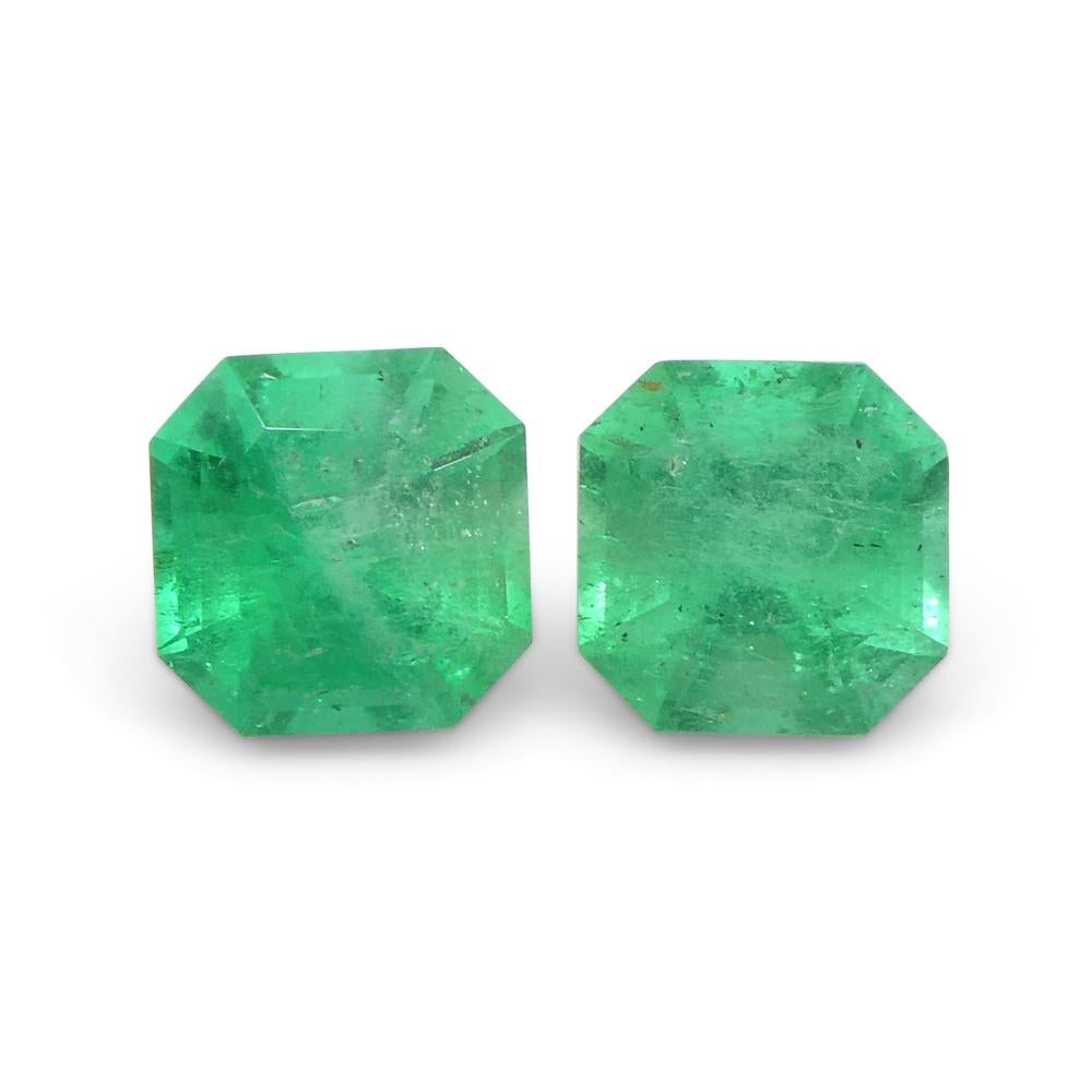 0.69ct Pair Square Green Emerald from Colombia For Sale 7