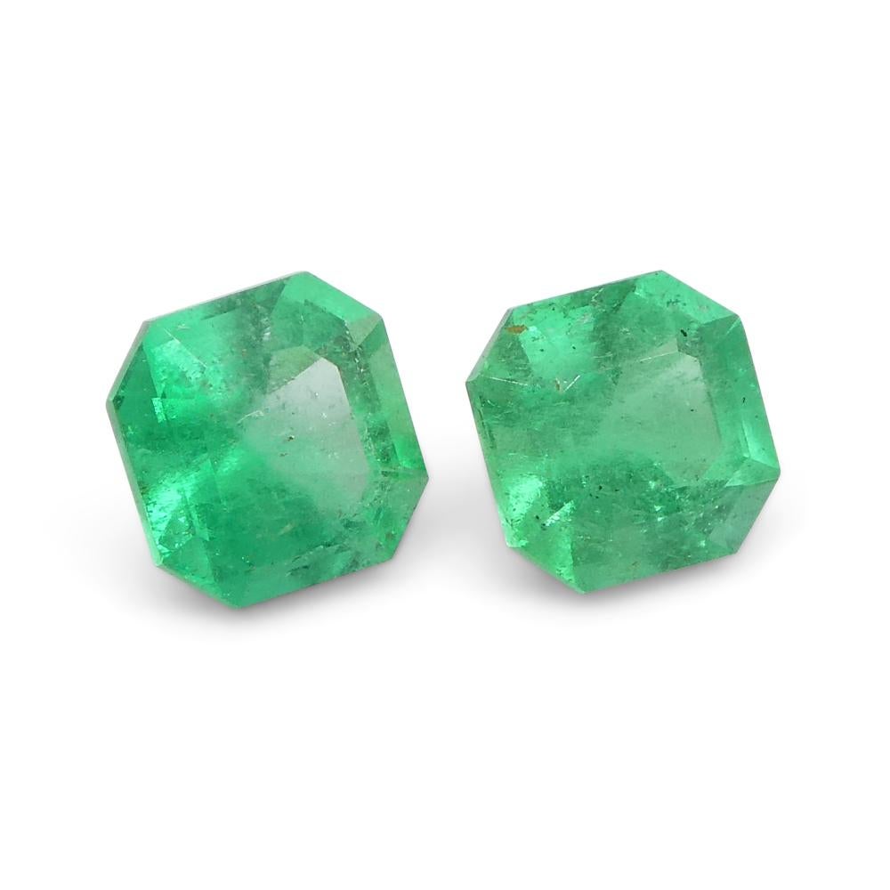 0.69ct Pair Square Green Emerald from Colombia For Sale 8