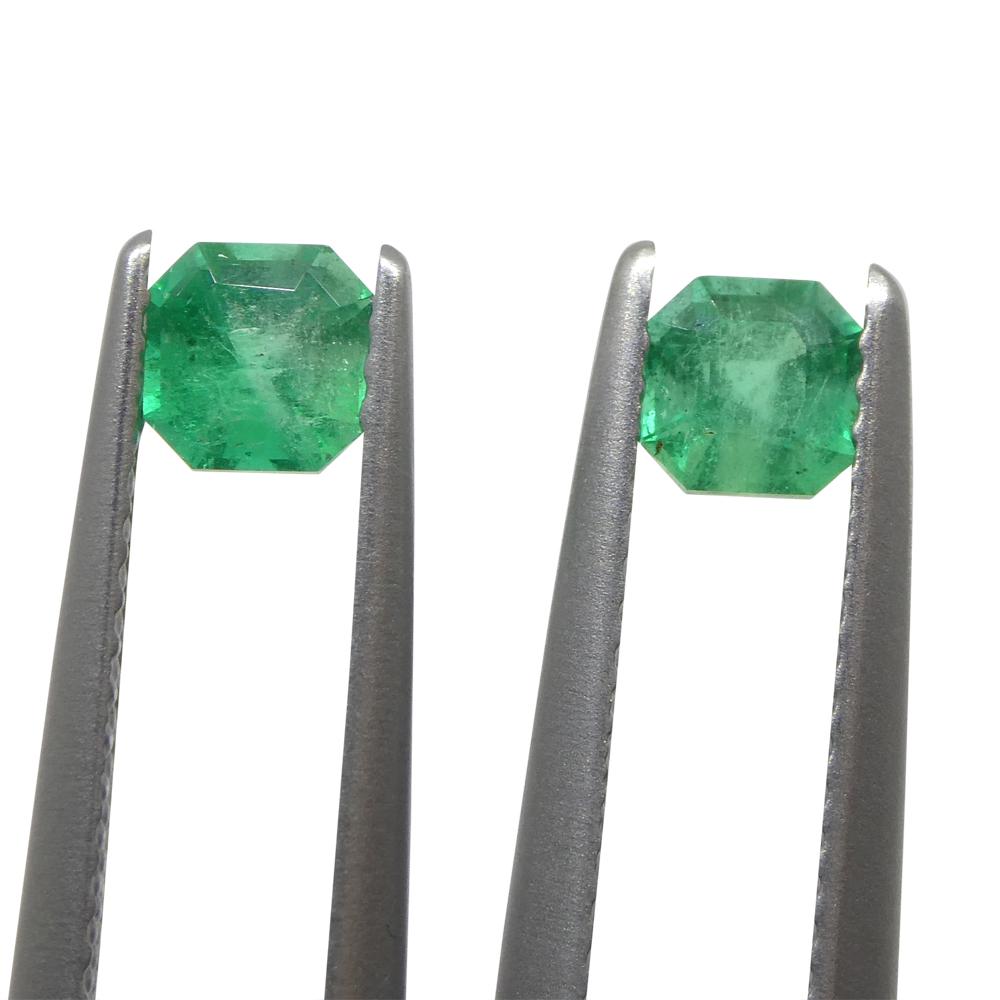 Emerald Cut 0.69ct Pair Square Green Emerald from Colombia For Sale