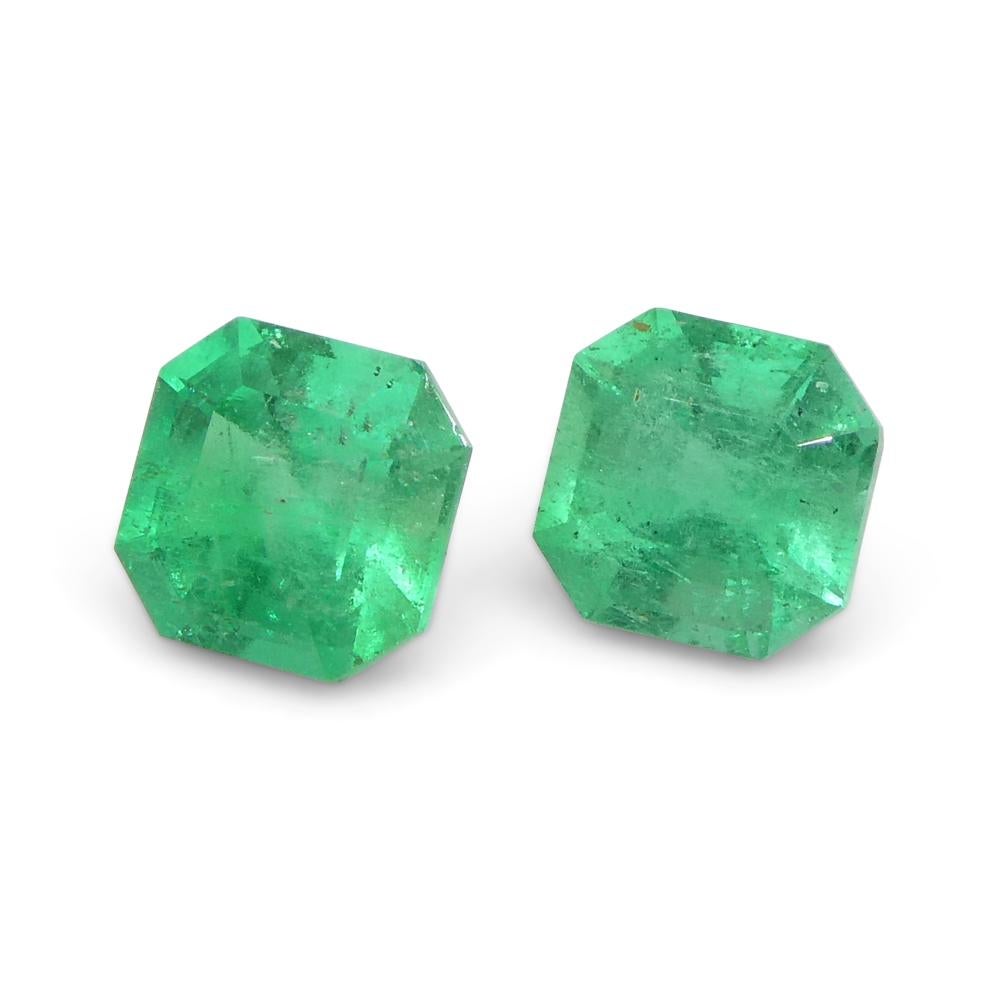 0.69ct Pair Square Green Emerald from Colombia For Sale 2
