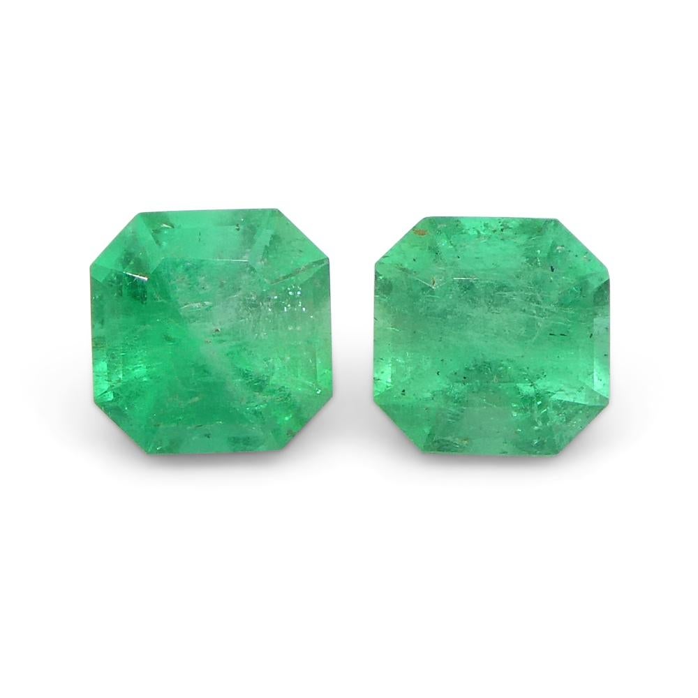 0.69ct Pair Square Green Emerald from Colombia For Sale 3