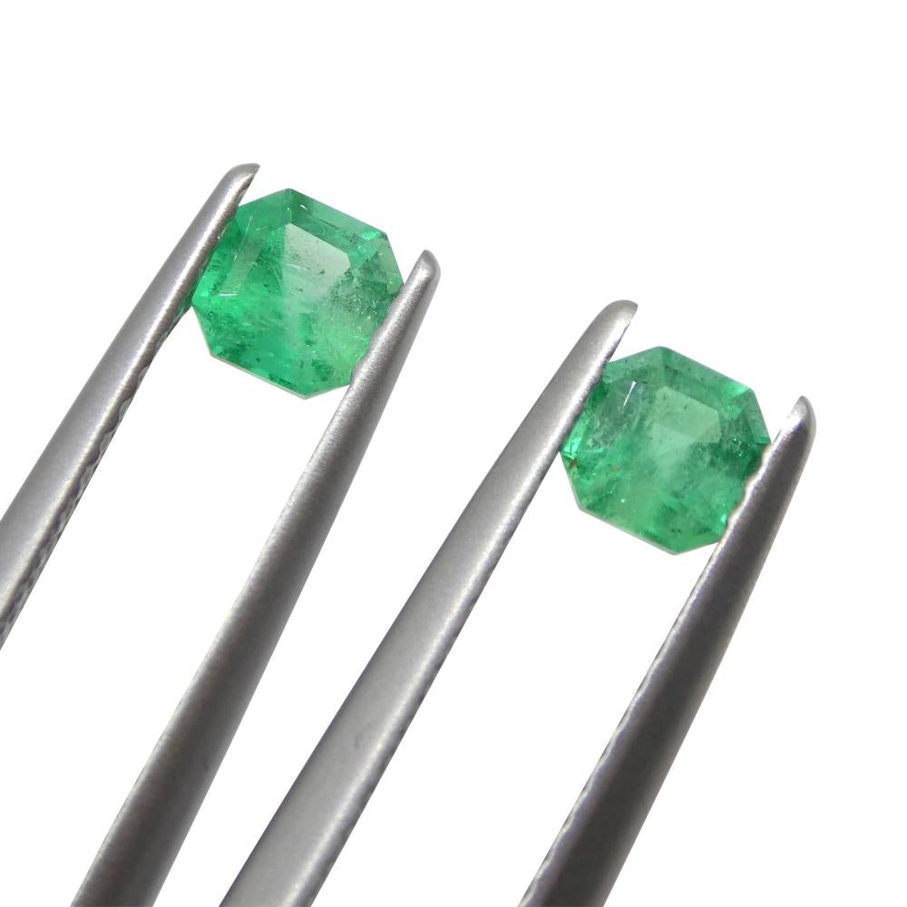 0.69ct Pair Square Green Emerald from Colombia For Sale 4