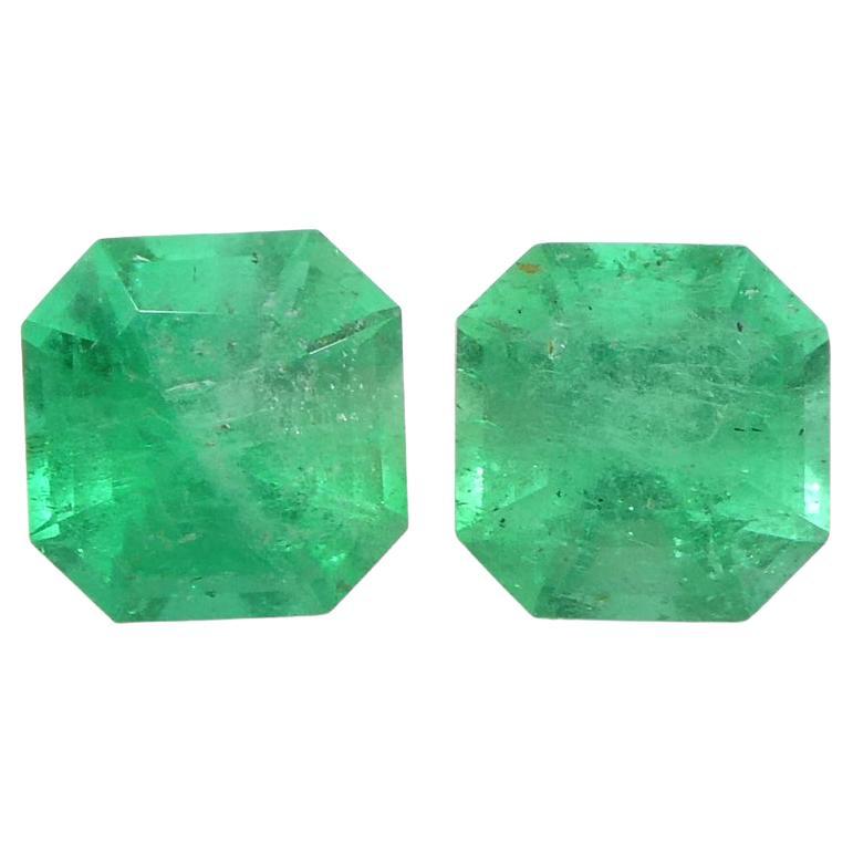 0.69ct Pair Square Green Emerald from Colombia For Sale