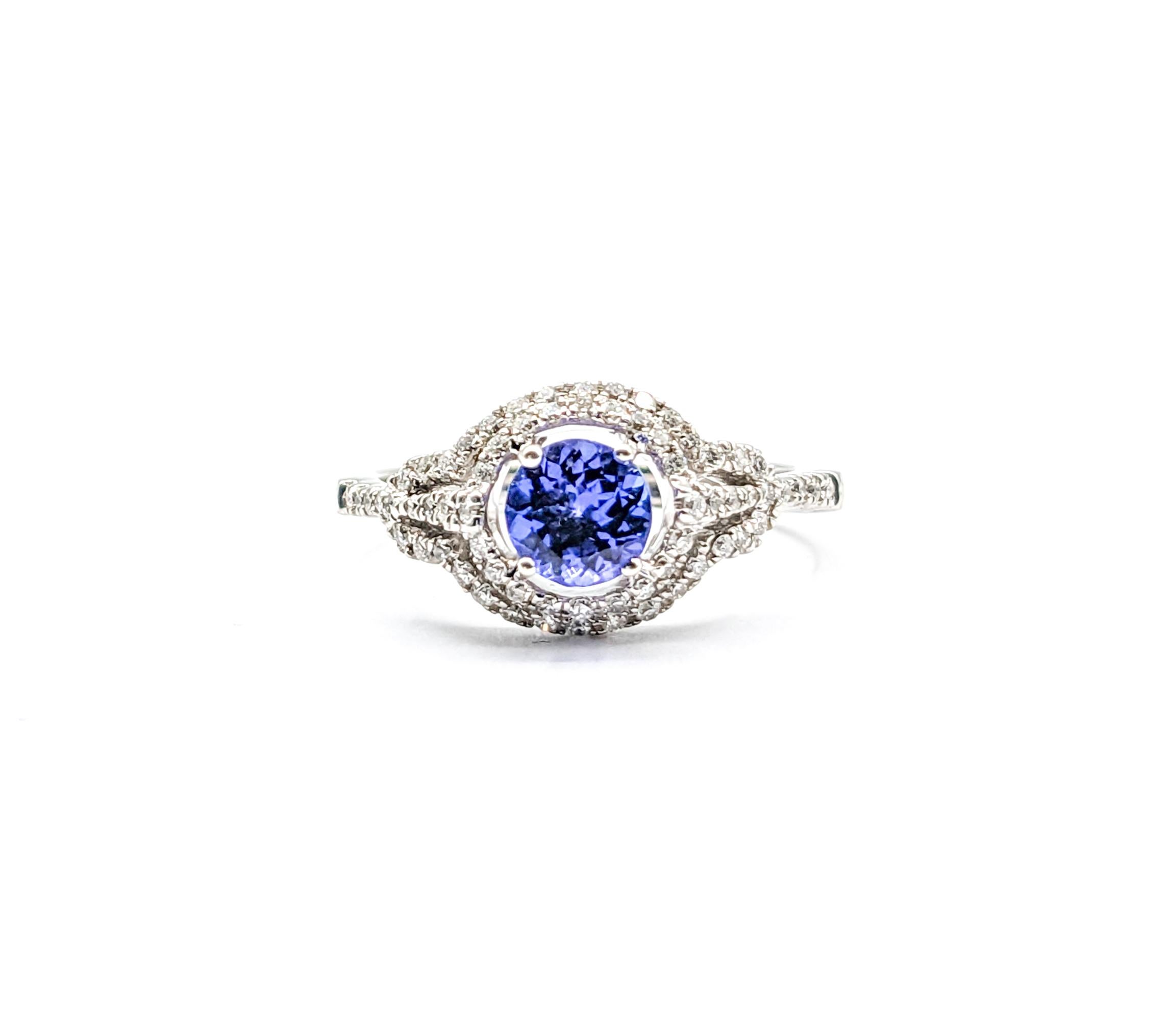 0.69ct Tanzanite & Diamond Ring In White Gold For Sale 4