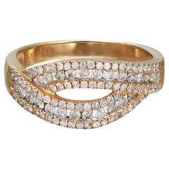 Bague pour femme en or jaune 14 carats avec diamants taille ronde sertis en canal de 0,69 carat, taille 7,5