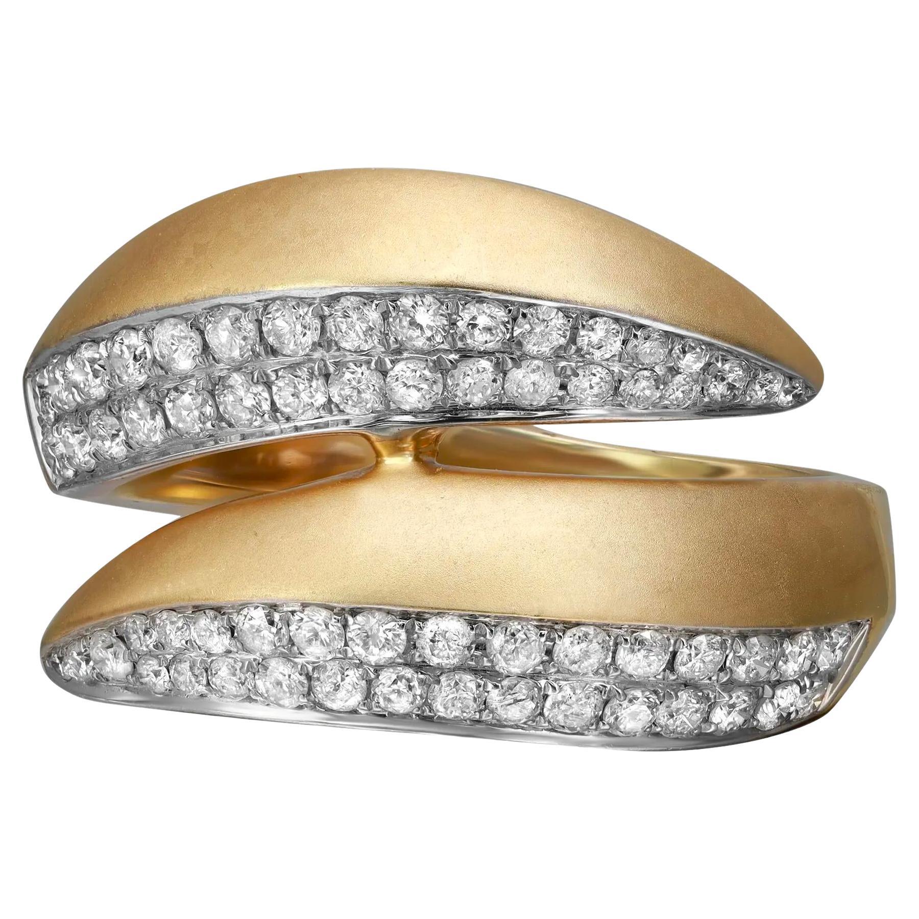 0.69cttw Pave Set Round Cut Diamond Ladies Cocktail Ring 14k Yellow Gold For Sale