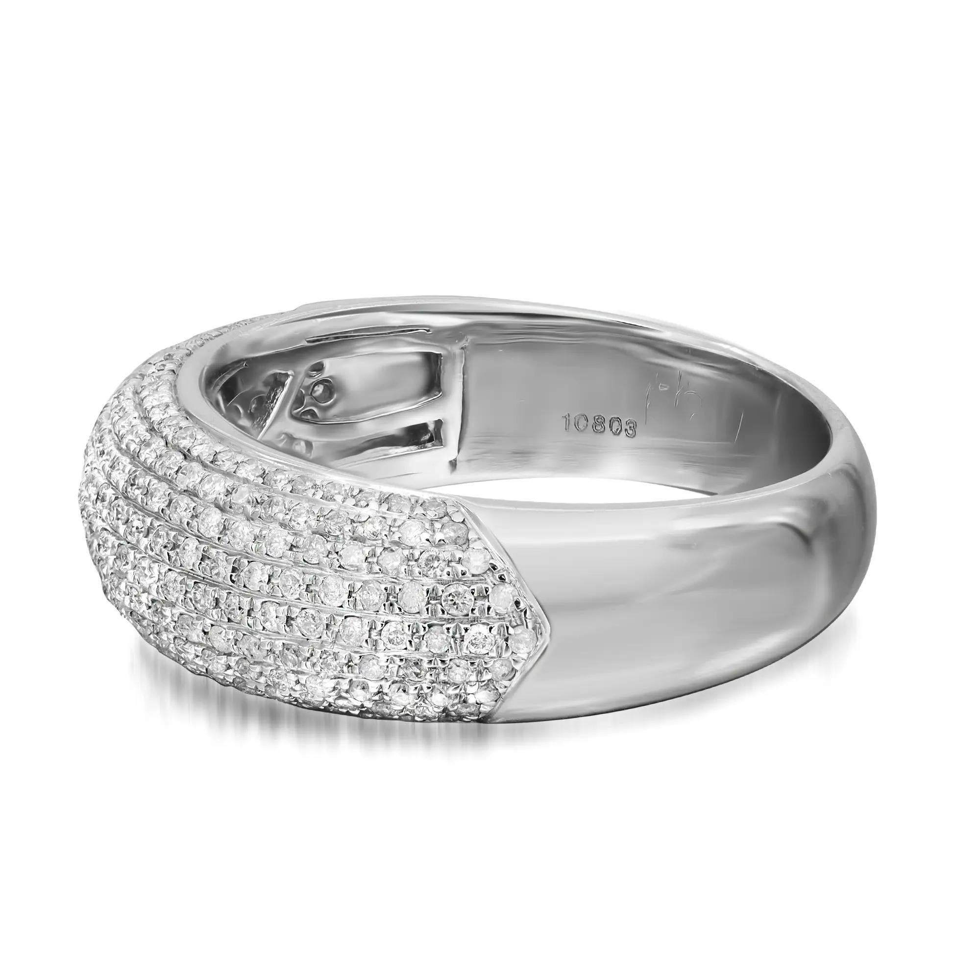 Modern 0.69Cttw Pave Set Round Diamond Ladies Band Ring 14K WHite Gold Size 8 For Sale