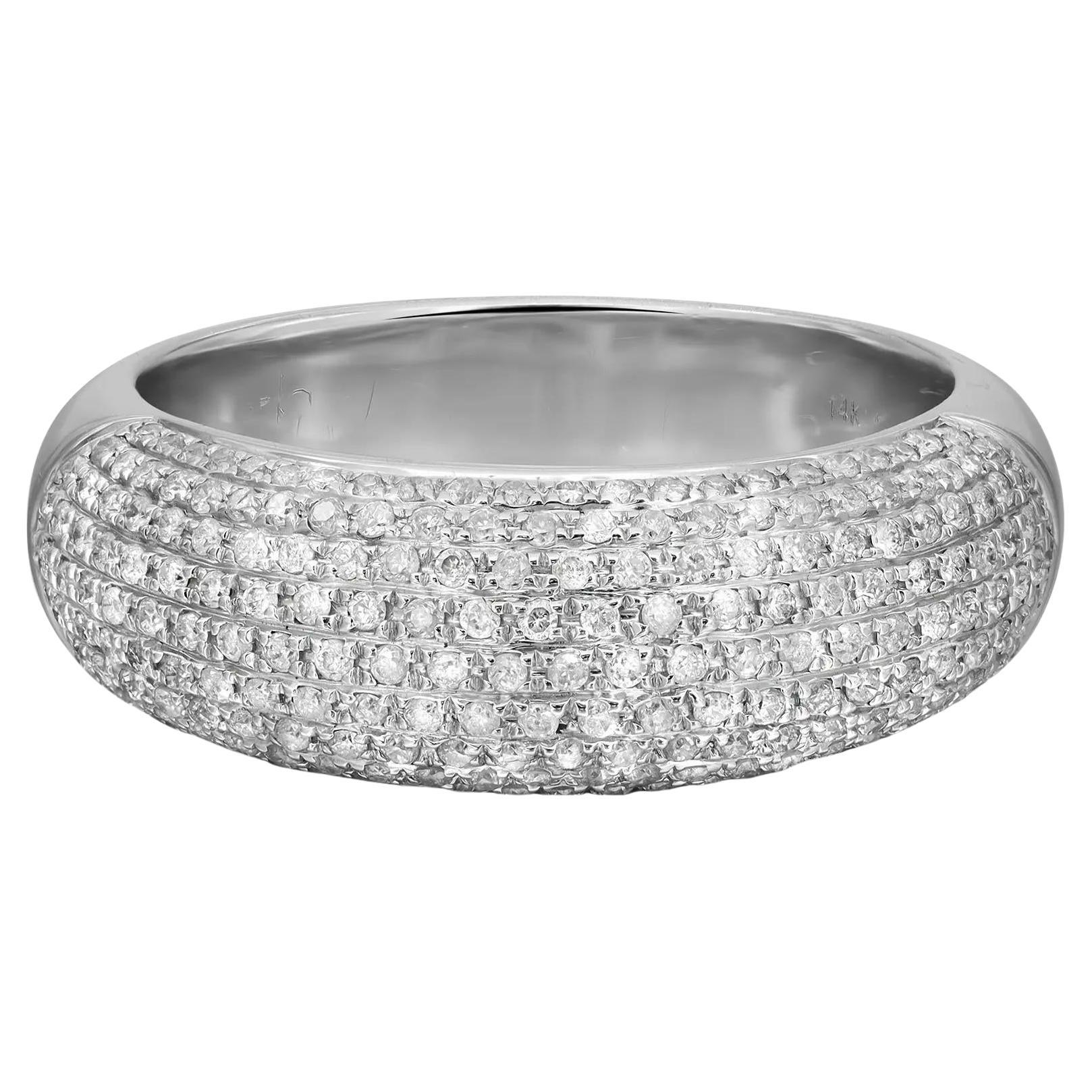 0.69Cttw Pave Set Round Diamond Ladies Band Ring 14K WHite Gold Size 8 For Sale