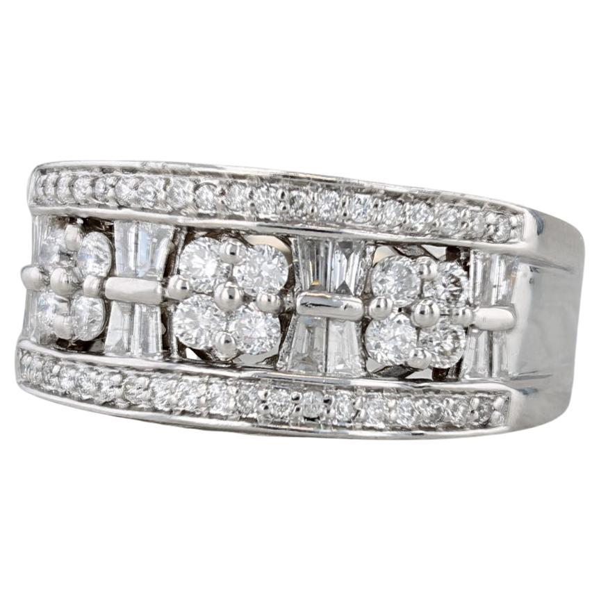 0.69ctw Diamond Flowers Ring 14k White Gold Size 5.25 Cocktail