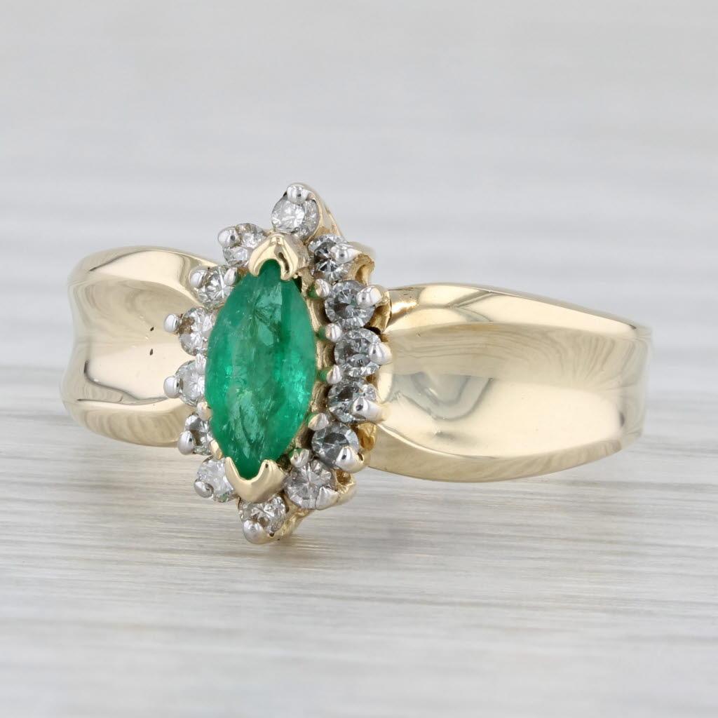 0.69ctw Marquise Emerald Diamond Halo Ring 14k Yellow Gold Size 7
