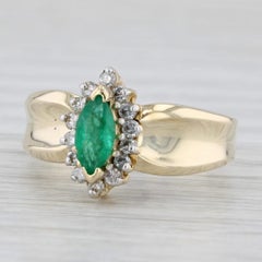 0.69ctw Marquise Emerald Diamond Halo Ring 14k Yellow Gold Size 7