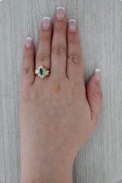 0.69ctw Marquise Emerald Diamond Ring 14k Yellow Gold Size 6.75 Bypass