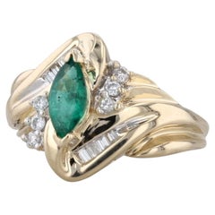 0.69ctw Marquise Emerald Diamond Ring 14k Yellow Gold Size 6.75 Bypass