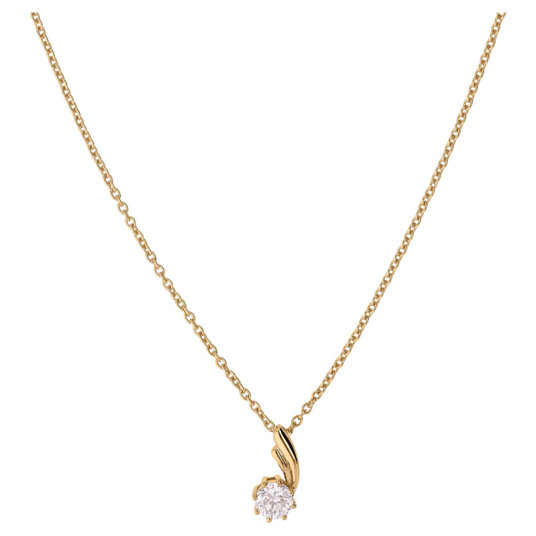 0.6Ct Brilliant Cut SI/H Diamond Yellow Gold Pendant Necklace Fine Jewelry