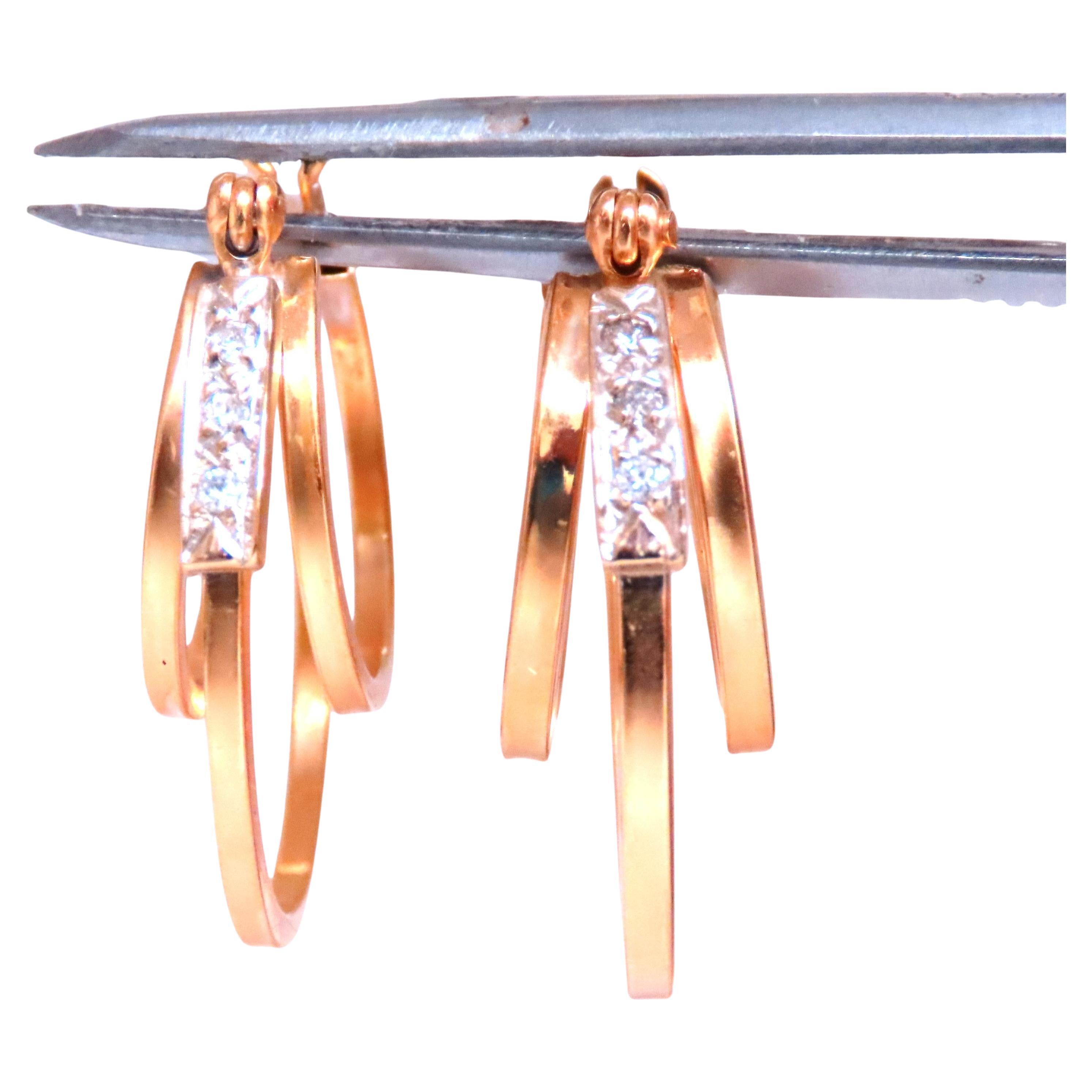 Pendientes de tres aros con diamantes de 0,06 ct Oro de 14 ct 45774 en venta