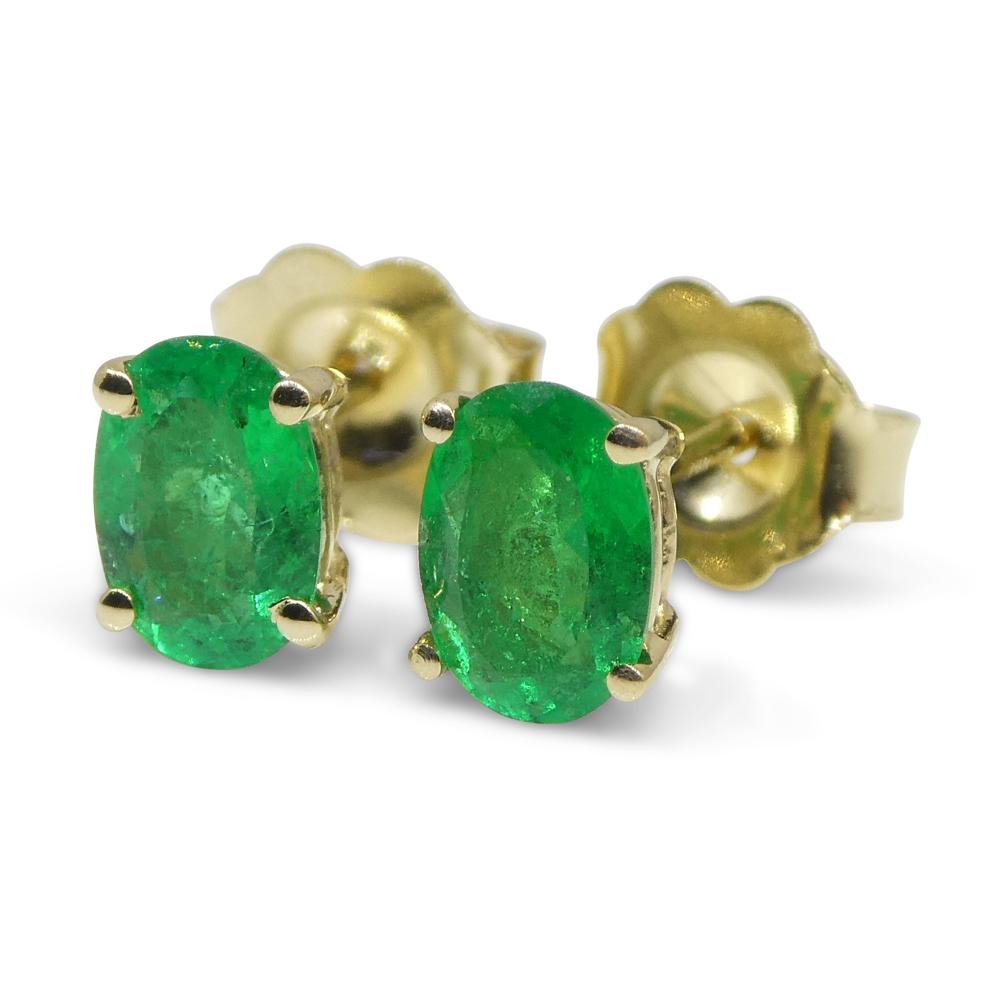 0.6ct Oval Green Colombian Emerald Stud Earrings set in 14k Yellow Gold For Sale 9