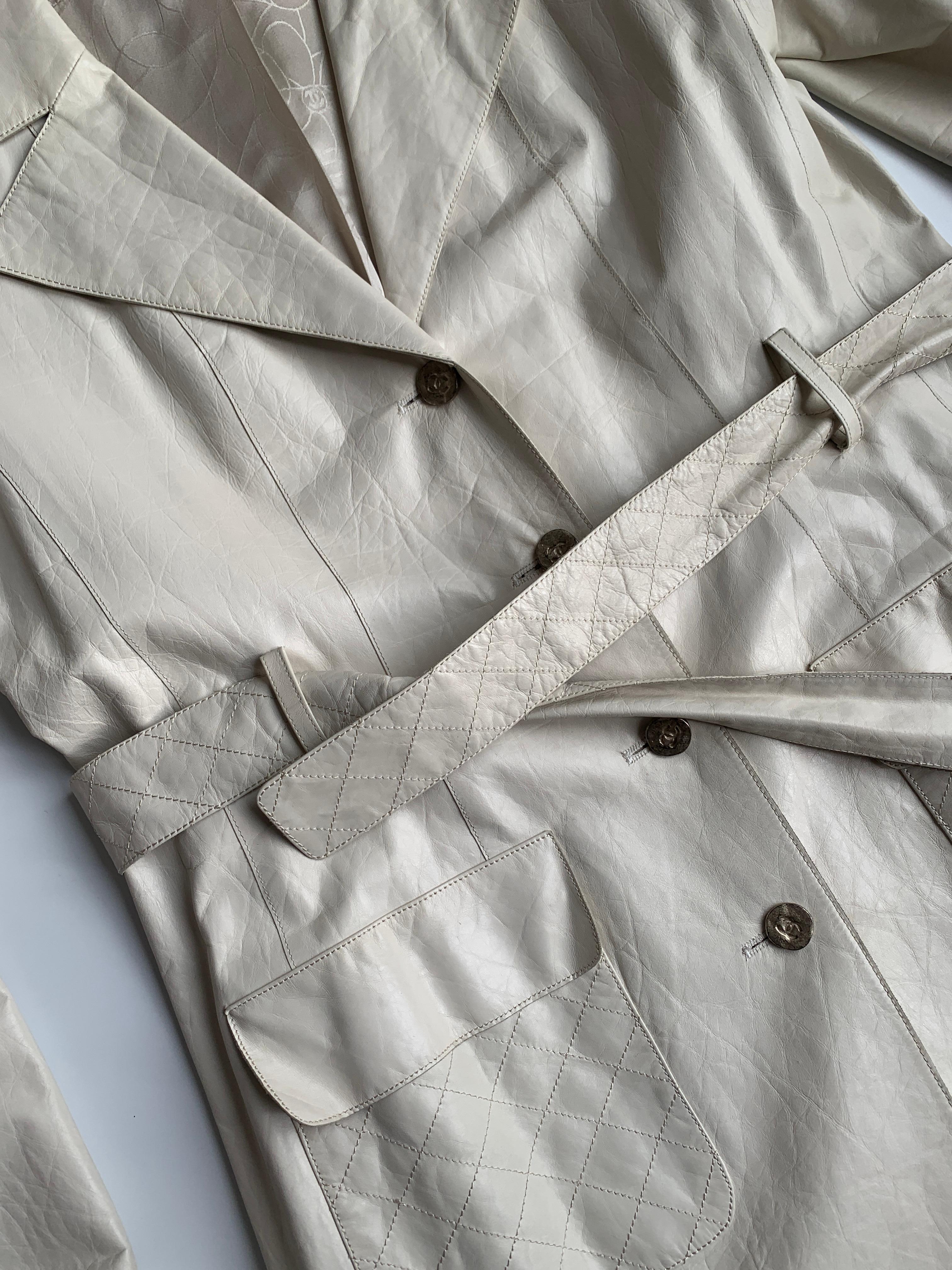 06P 2006 Chanel Long Leather Jacket / Coat / Trench For Sale 7