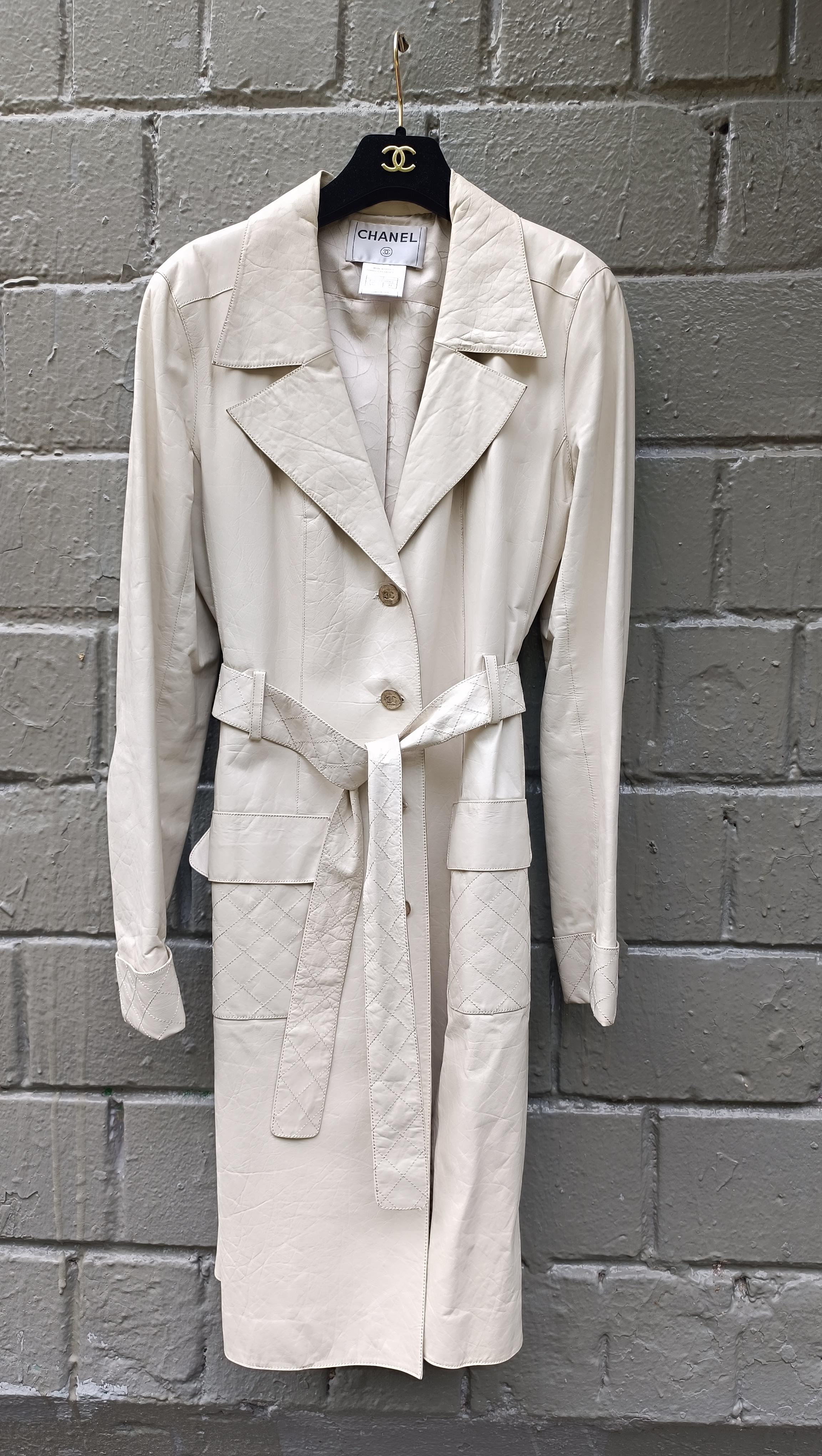 06P 2006 Chanel Long Leather Jacket / Coat / Trench For Sale 8