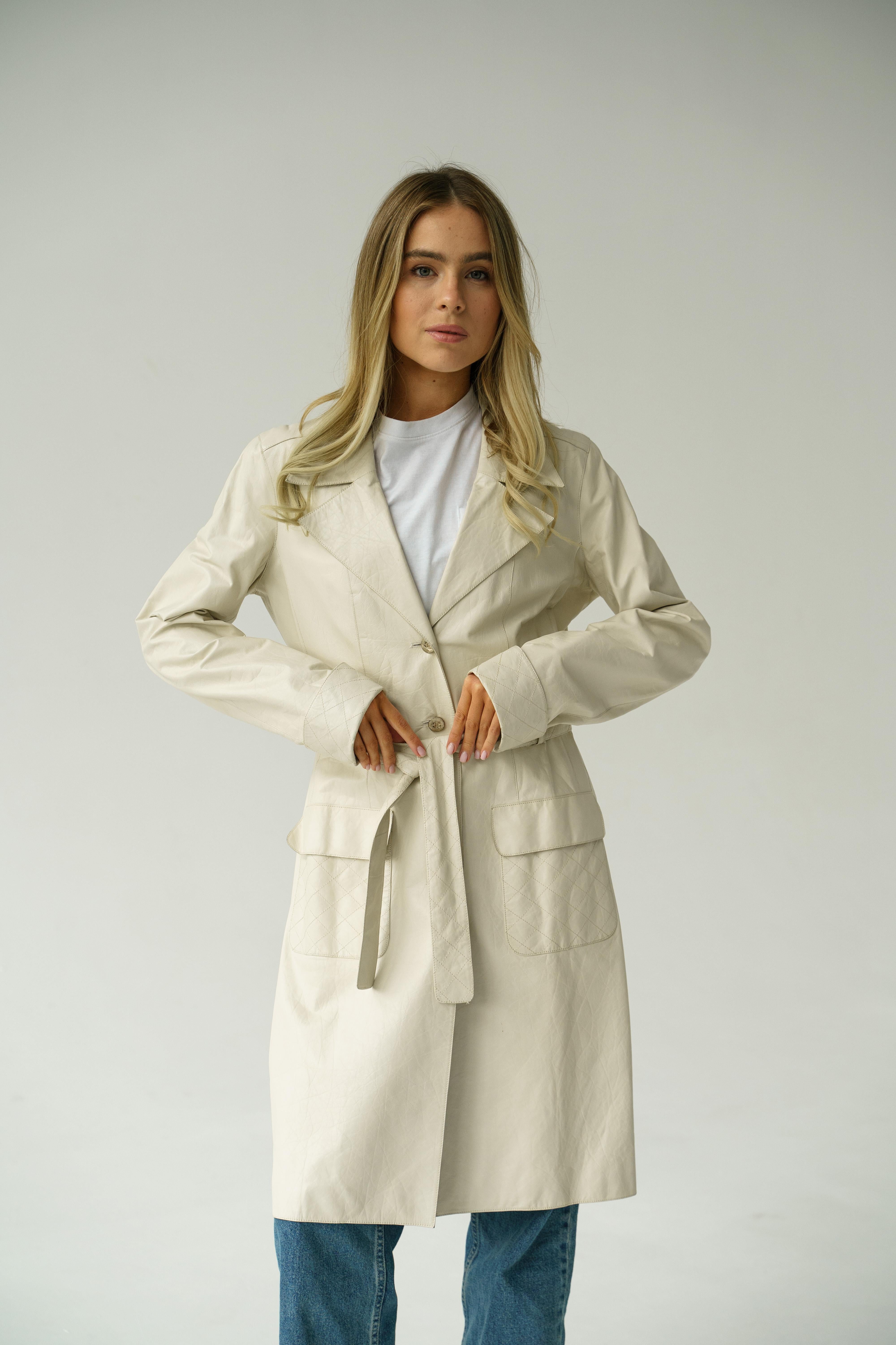 Beige 06P 2006 Chanel Long Leather Jacket / Coat / Trench For Sale