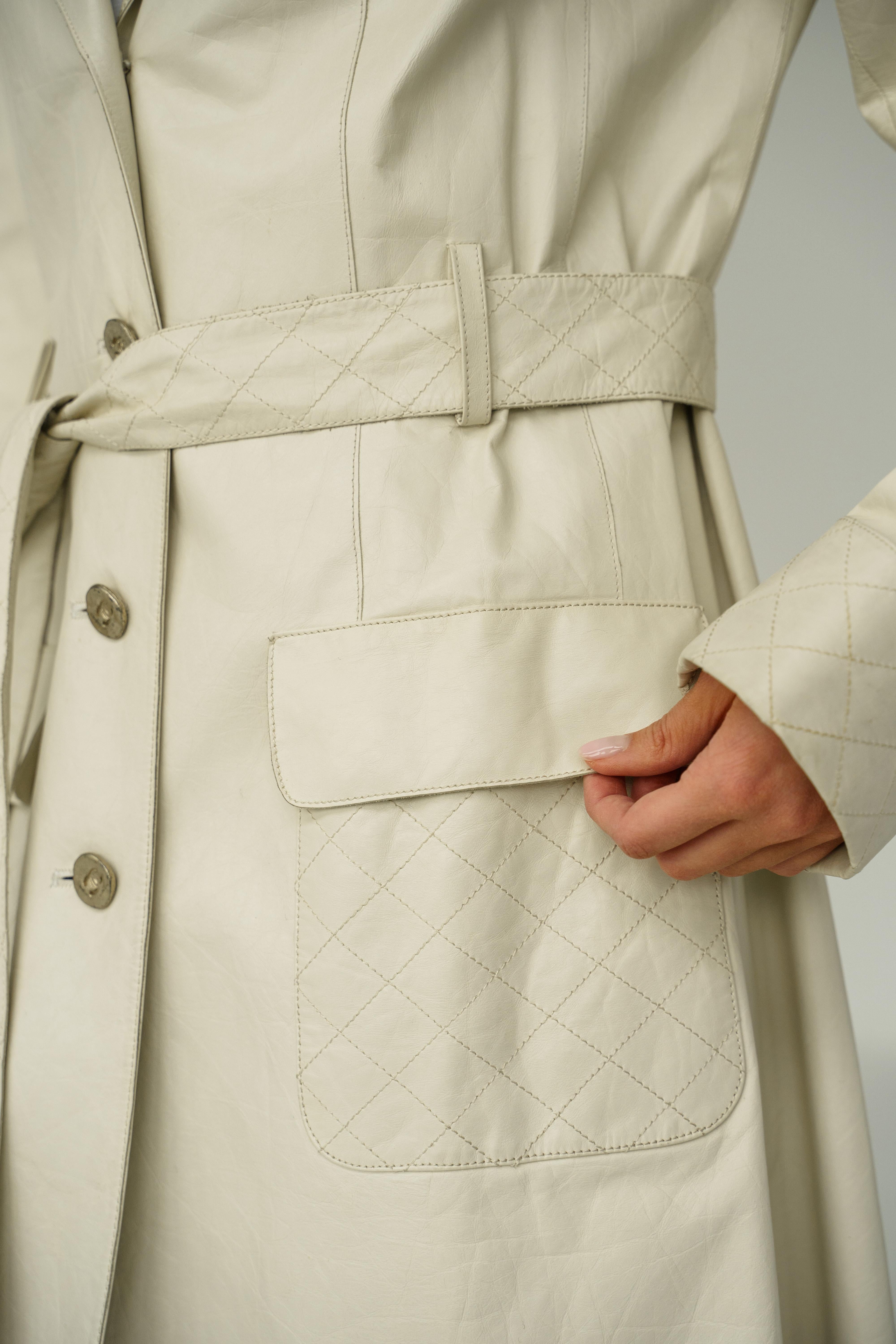 06P 2006 Chanel Long Leather Jacket / Coat / Trench For Sale 4