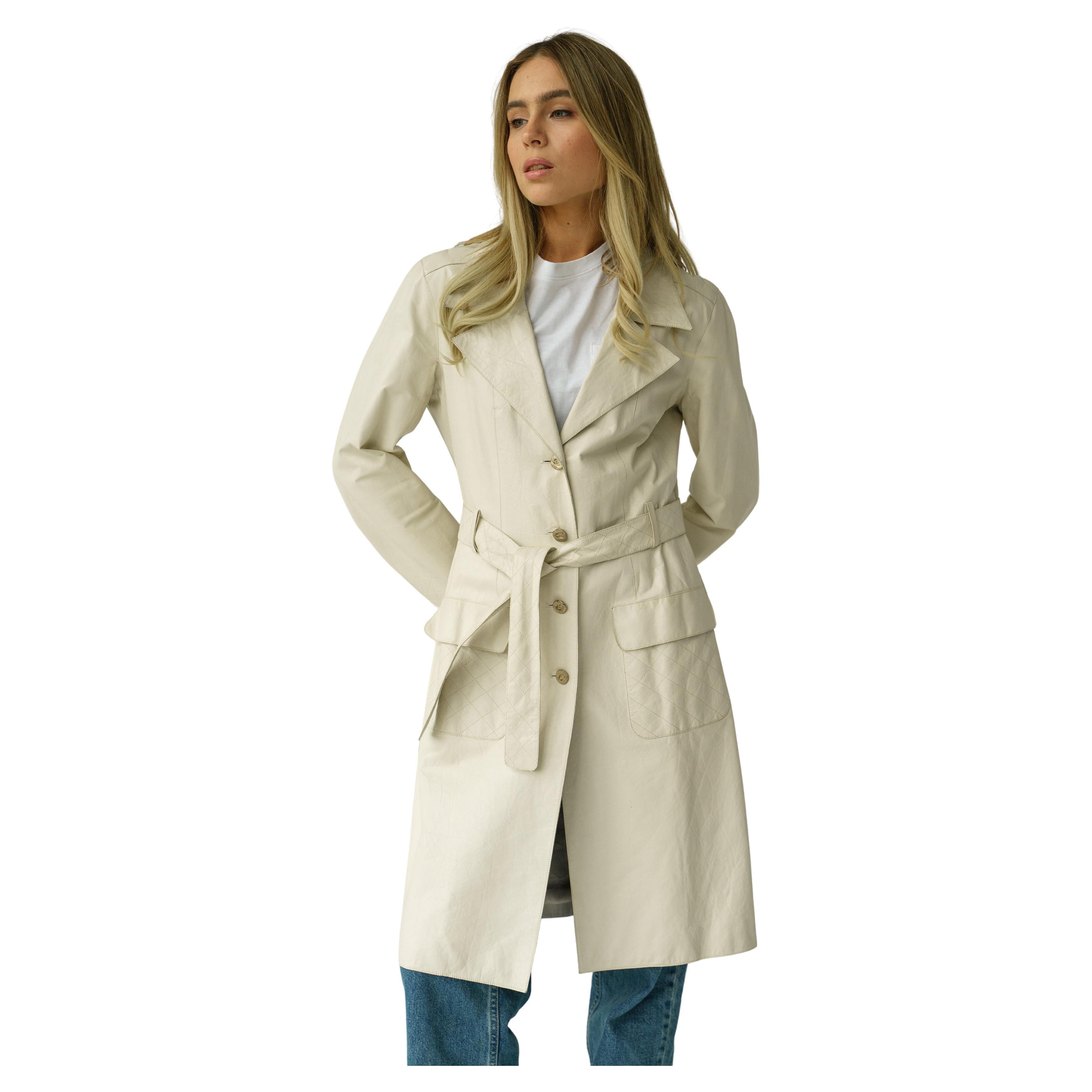 06P 2006 Chanel Long Leather Jacket / Coat / Trench For Sale