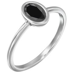 0.7 Carat 14 Karat White Gold Certified Oval Black Diamond Engagement Ring
