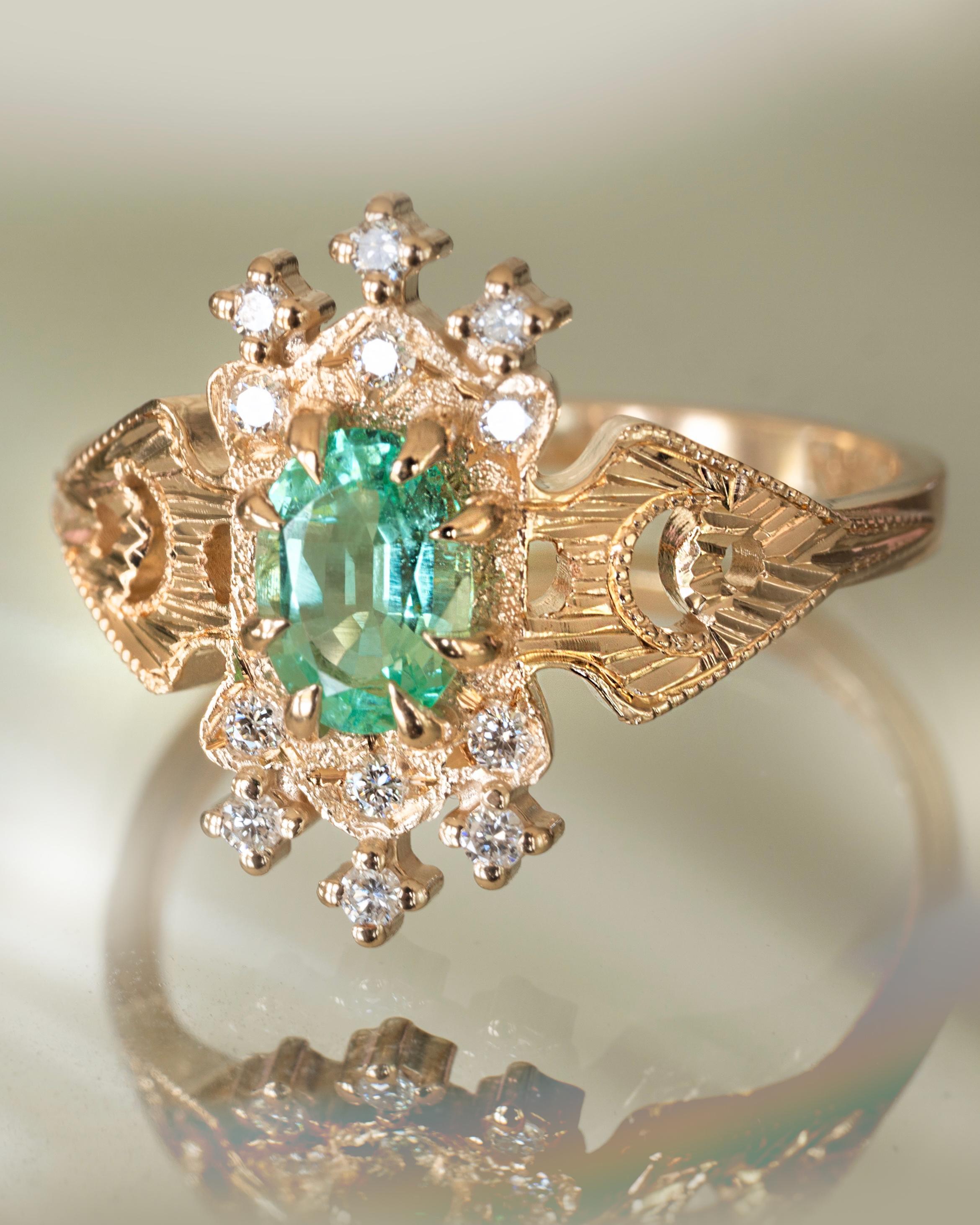 Im Angebot: 0,7 Karat australischer Opal Diamant Ovalschliff Krappen Mond Halbmond Lullaby Ring () 16