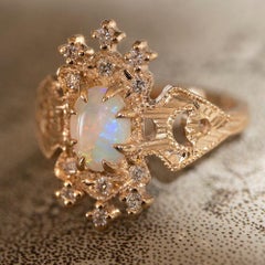 0.7 Carat Australian Opal Diamond Oval Cut Claw Prong Moon Crescent Lullaby Ring