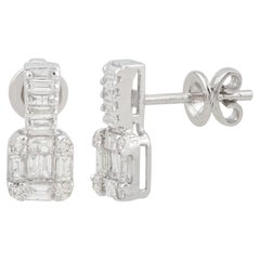 0.7 Carat Diamond Cluster Stud Earrings 10 Karat White Gold Handmade Jewelry