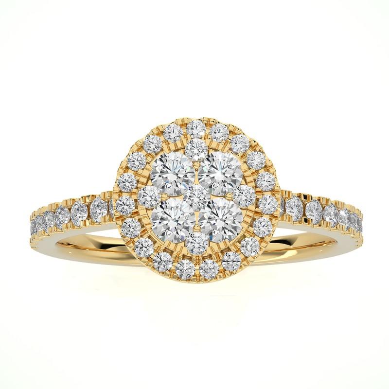Moderno Anello a grappolo con diamante Moonlight da 0,7 carati in oro giallo 14K in vendita