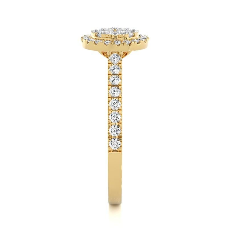 Modern 0.7 Carat Diamond Moonlight Round Cluster Ring in 14K Yellow Gold For Sale